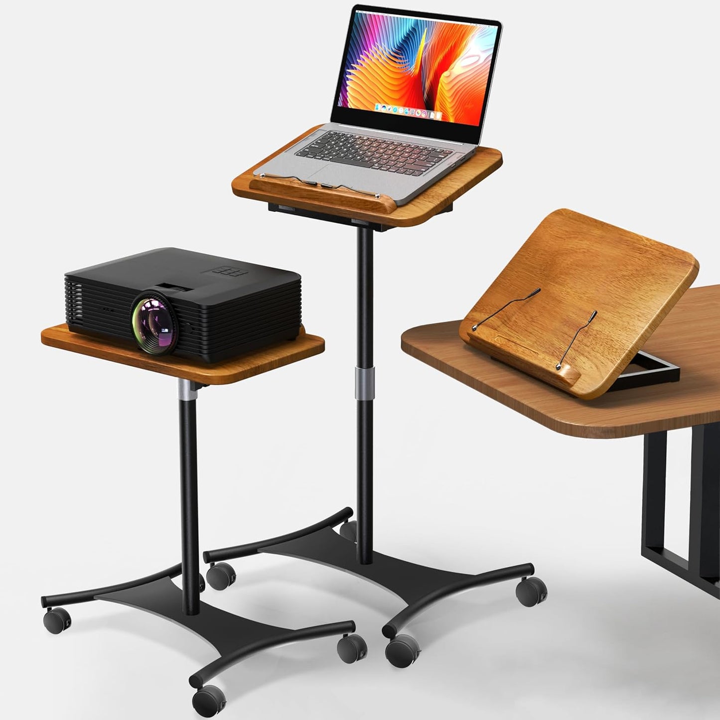 NAMON Laptop Floor Stand with Wheels - 2 in 1 Dual-use Floor & Desk Stand, Solid Wood and Height Adjustable from 16.5" to 51", Stable Small Standing Desk for Office, Home, Study