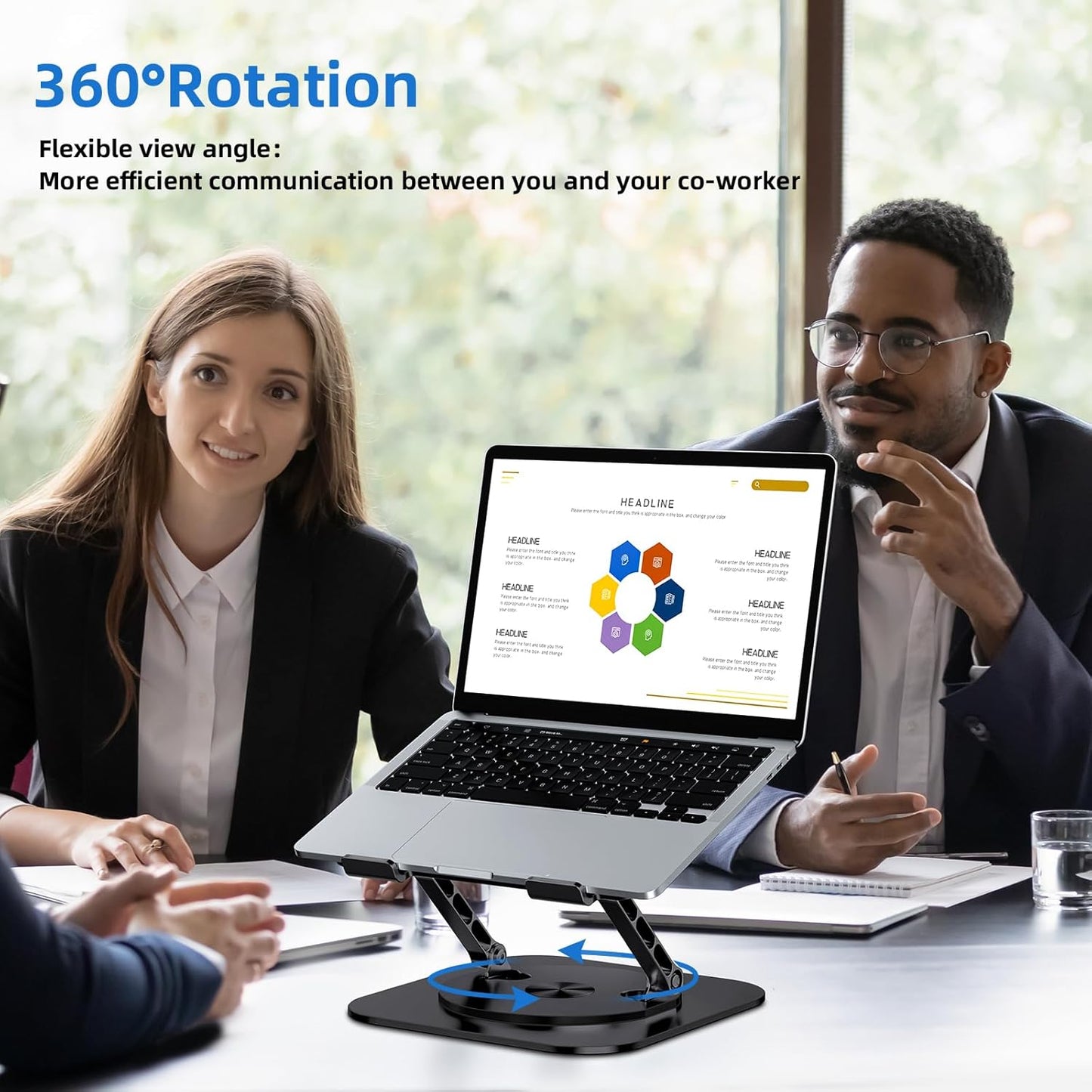 Laptop Stand for Desk, Ergonomic Laptop Riser with 360° Rotating Base, Foldable Notebook Computer Holder Stand Compatible with MacBook Air Pro, Dell XPS, More 10-17" Laptops, Black