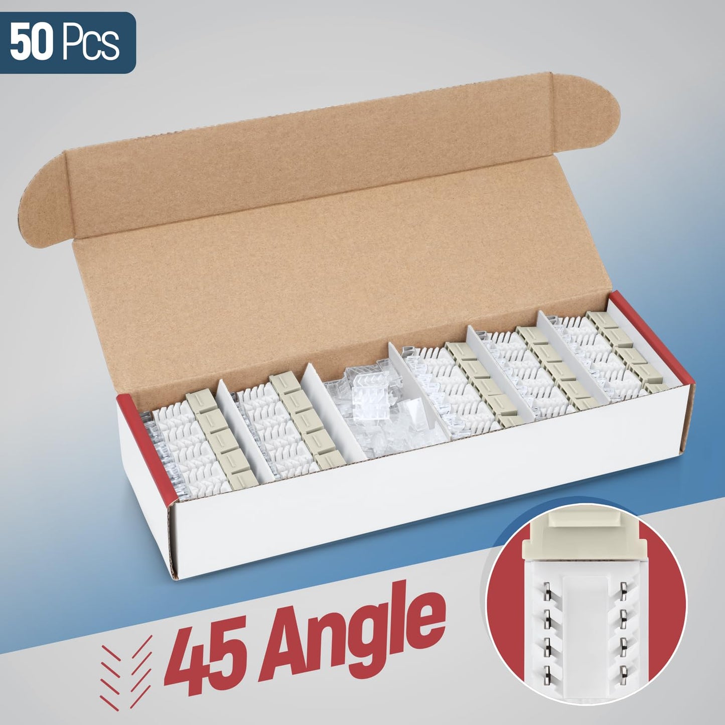 Everest 45° Angled RJ45 Cat6 Keystone Jacks 50-Pack in Ivory - Slim Profile Female RJ45 Connectors - Cat 6 Keystone Jack - Compatible with 45° Angled Speed Termination Tool - 45Term (B0BL3GS7ZY)