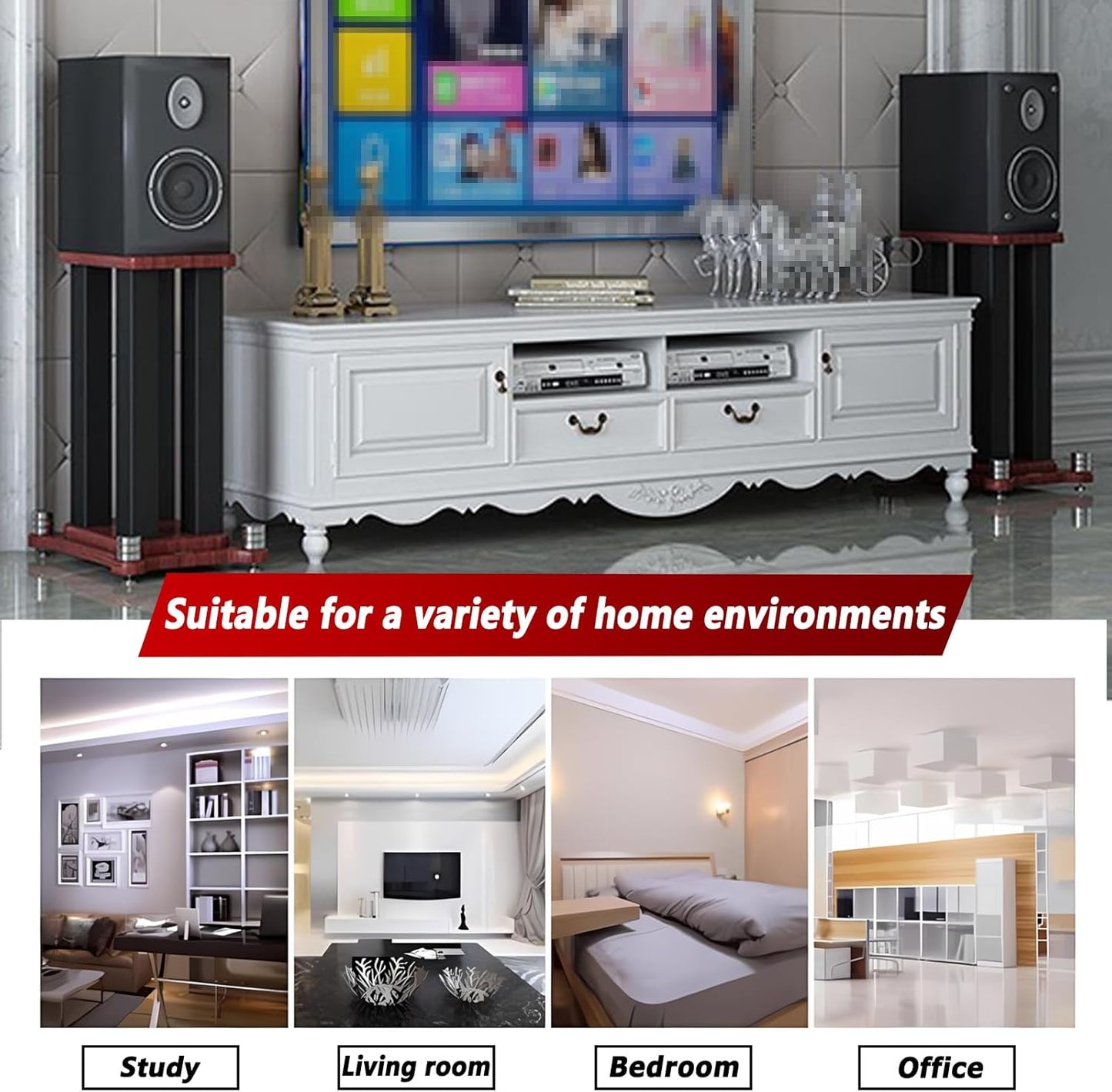 A Pair of Universal Speaker Stands, Heavy Duty Speaker Stands Holds Bookshelf Speaker Satellite Speaker Large Speaker, Vibration-Absorbing MDF Design, Holds 88lbs Speaker (Teak, 50cm/19.6in)