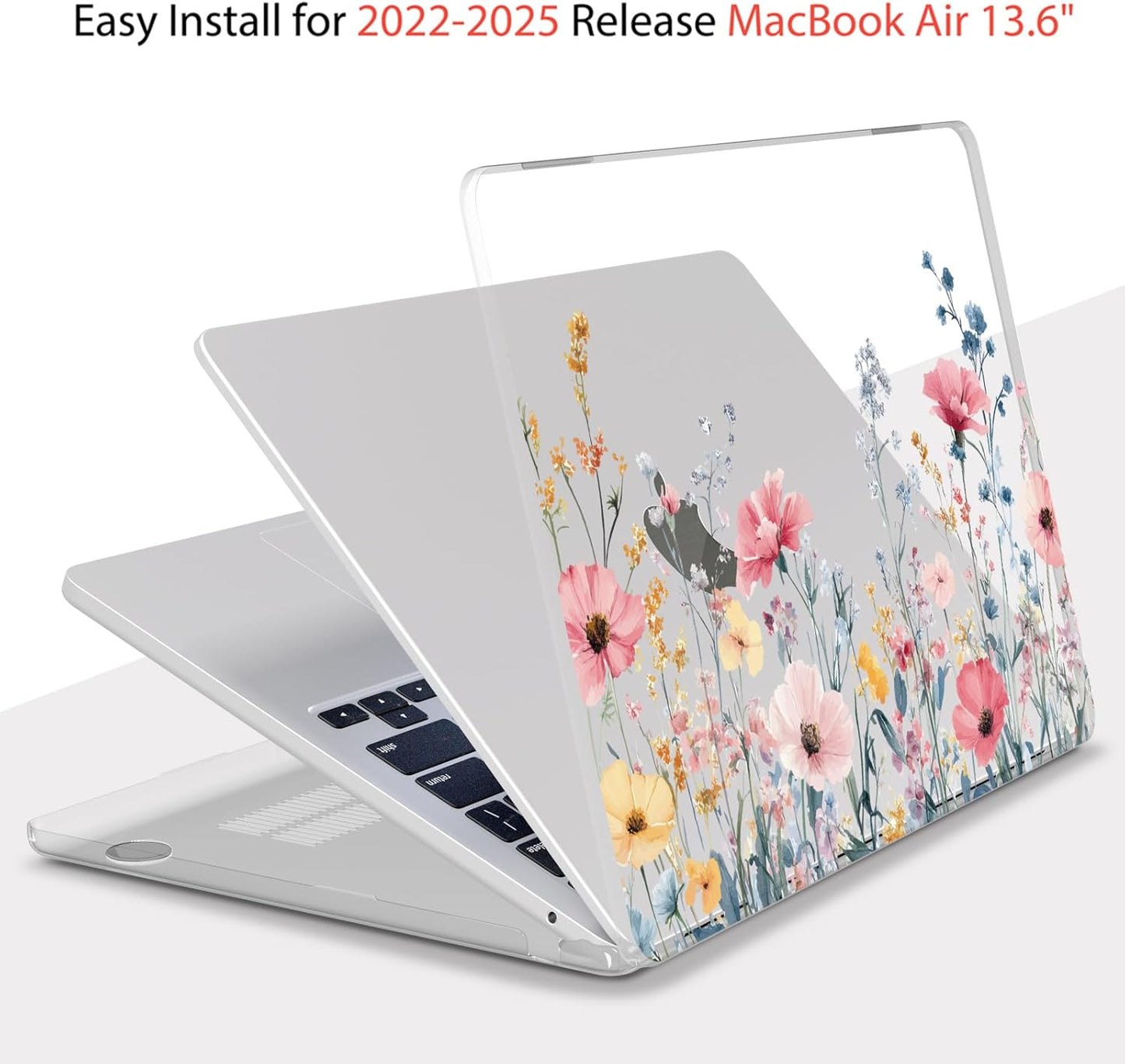 Teryeefi for MacBook Air 13.6 inch Case M4 A3240/M3 A3113/M2 A2681 (Released 2025 to 2022), Hard Shell + Keyboard Cover+ Screen Protector+Dustplug + Type-C Adapter, Wild Flowers A010