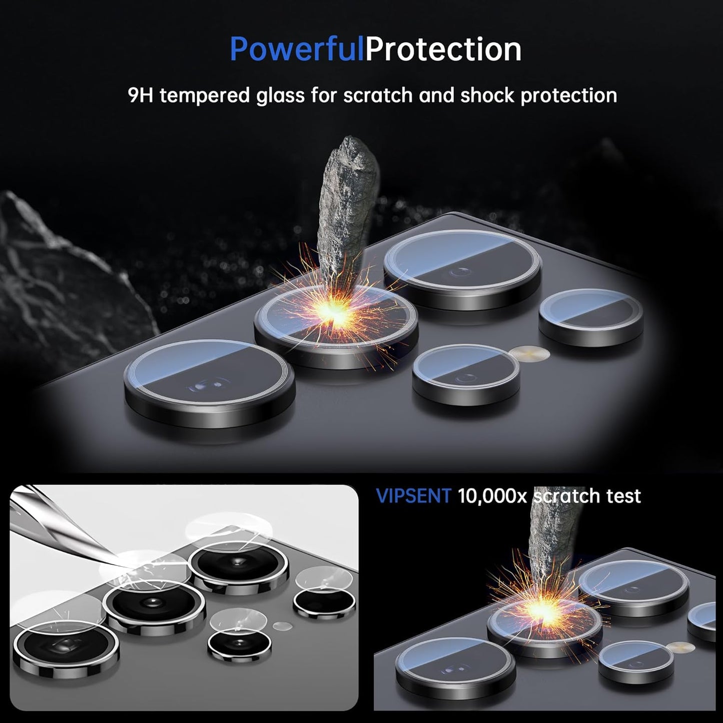 For Samsung Galaxy S24 Ultra Camera Lens Protector, Individual Lens Protector, Ultra HD 9H Tempered Glass Screen Protective Cover, Anti-scratch, Military Grade Drop Protection 2 Set. (Titanium Black, S24 Ultra)