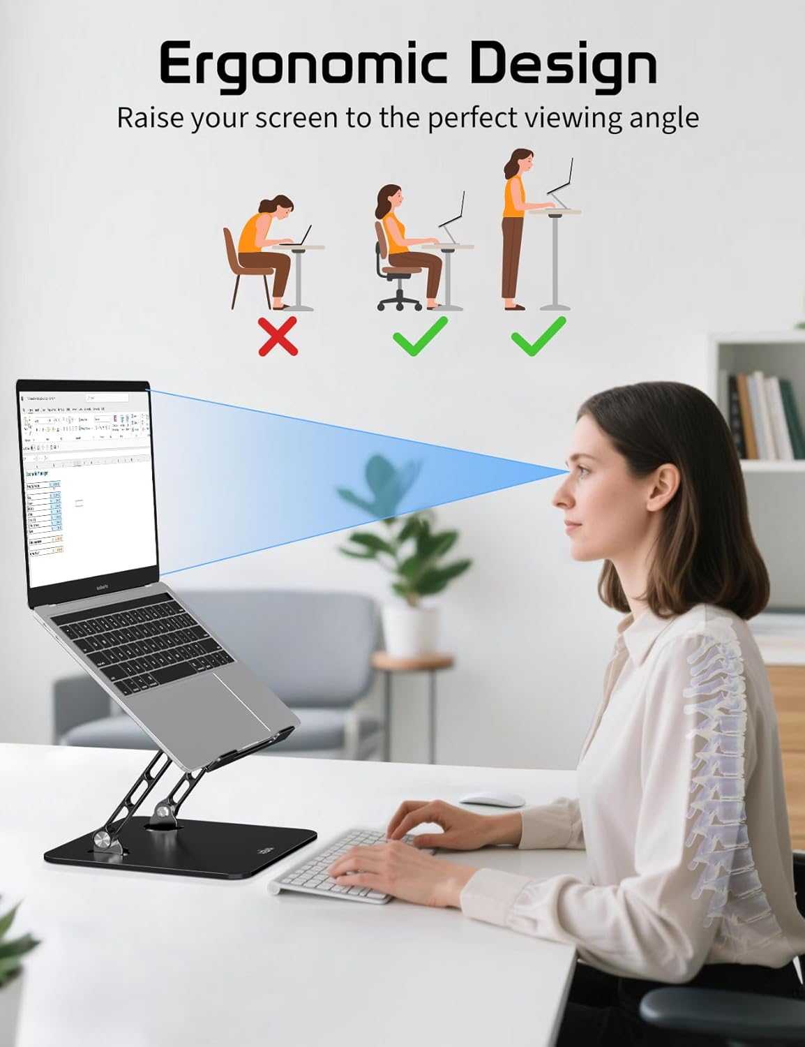 Aluminum Laptop Stand for Desk – Adjustable Ergonomic Laptop Riser, Foldable & Portable Holder Fit for MacBook & 10"-16" Laptops for Office, Home & Travel,Black