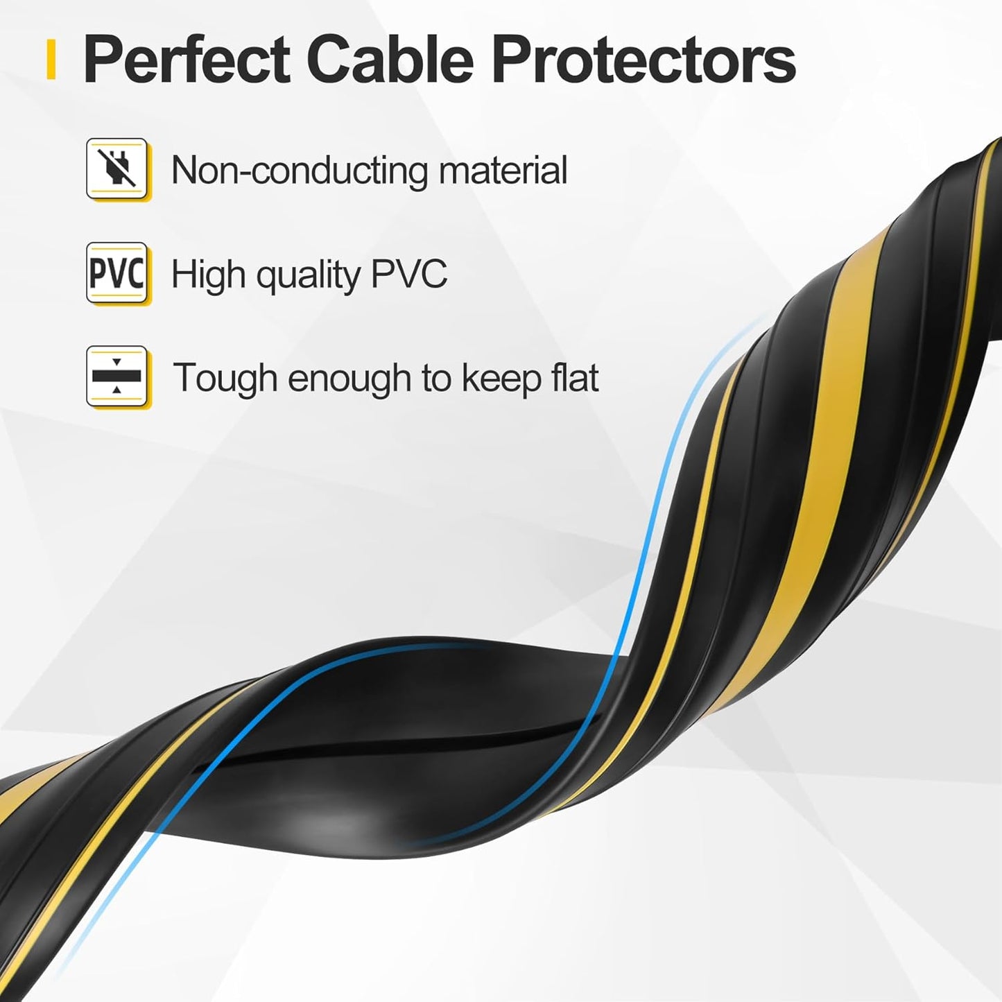 Floor Cord Cover 10Ft 2Pcs Heavy Duty PVC Floor Cable Protector Electric Cord Hider Cable Management Floor Strip Extension Cord Covers Cable Raceway for Wires on Floor Inner Channel 1.36" W x 0.43" H