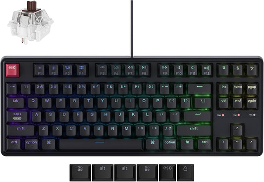 Keychron C3 Pro TKL 80% Wired Mechanical Keyboard, 8K Polling Rate, QMK/VIA Programmable, Hot-Swappable, RGB Backlit Shine-Through Keycaps, Super Brown Switch, for Windows/Mac