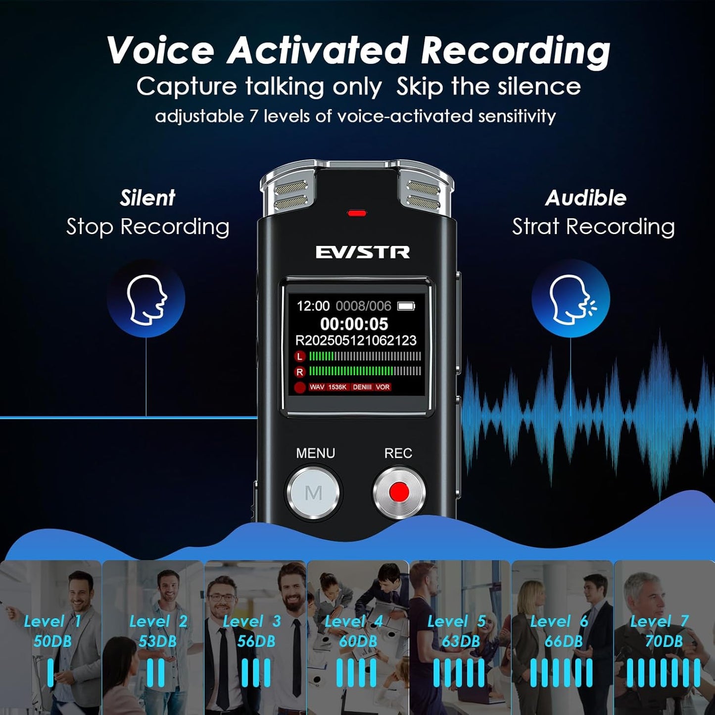 128GB Digital Voice Recorder Voice Activated Recorder with Playback - Upgraded Tape Recorder for Lectures, Meetings, Interviews, Audio Recorder USB Charge, MP3