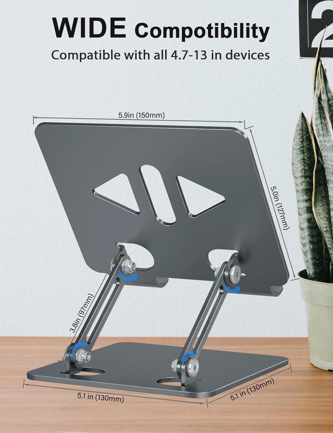 Adjustable Tablet Stand Holder for Desk, Desktop Tablet Holder, Foldable Aluminum Tablet Mount for iPad pro 12.9, iPad Air Mini, Samsung Galaxy Tabs Z Fold Kindle Fire,4-12 inch, Grey