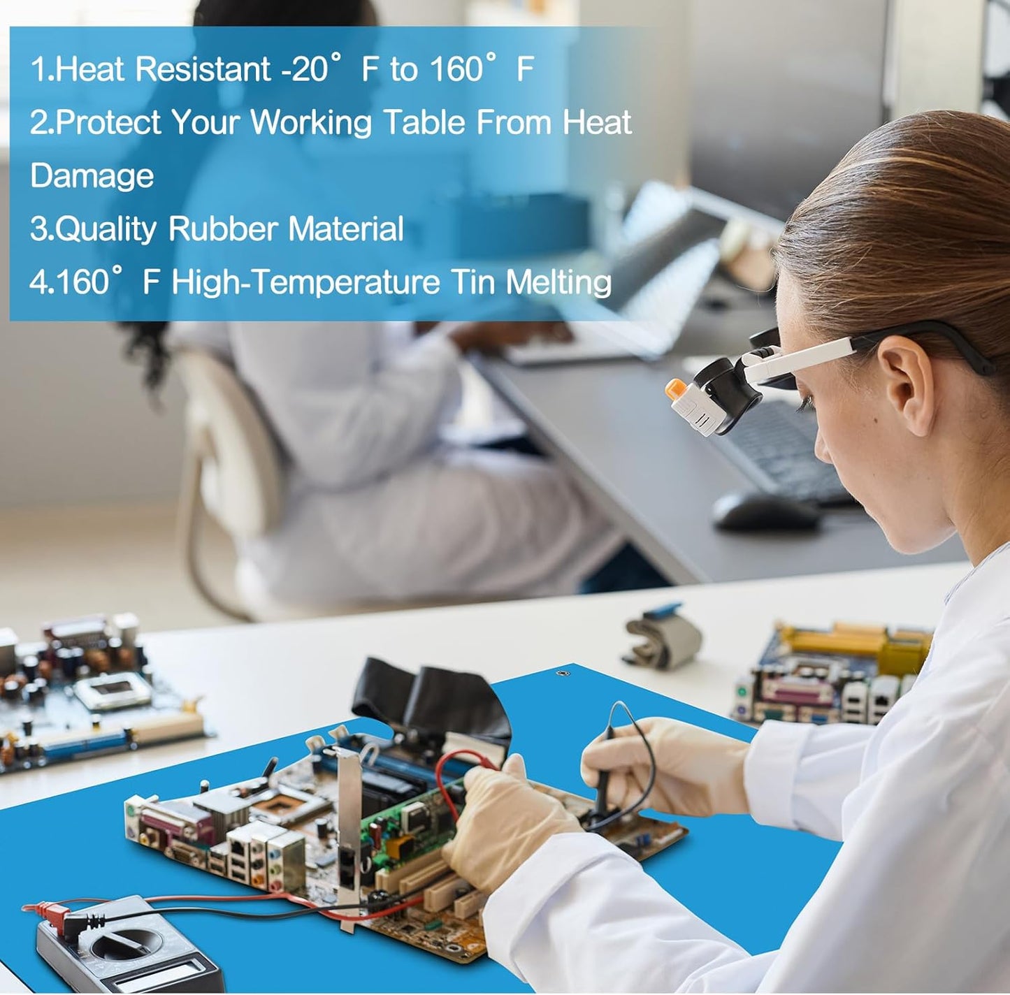 Anti-Static Mat Kits Includes Heat Resistant ESD Mats Anti Static Wrist Straps Grounding Cords Rubber Soldering Table ESD Pad for Computer PC Building Electronics Repair (1 Pack,24 x 35 in)