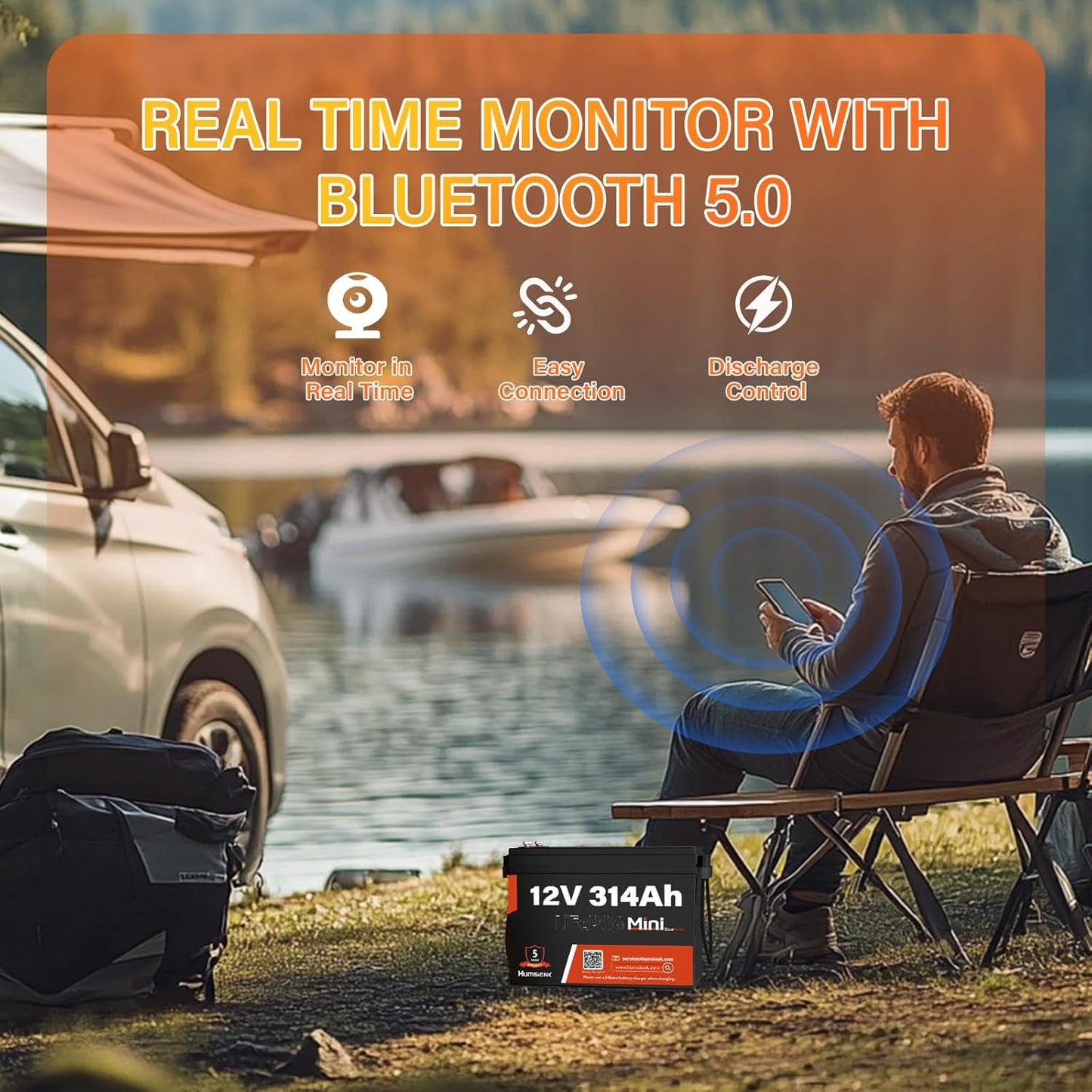 12V 314Ah LiFePO4 Lithium Battery with Bluetooth – 4.19kWh Energy, 100A BMS, 15000+ Cycles, Low-Temp Protection – for RV, Marine, Solar, Off-Grid, Home Backup (Compact & Lightweight)