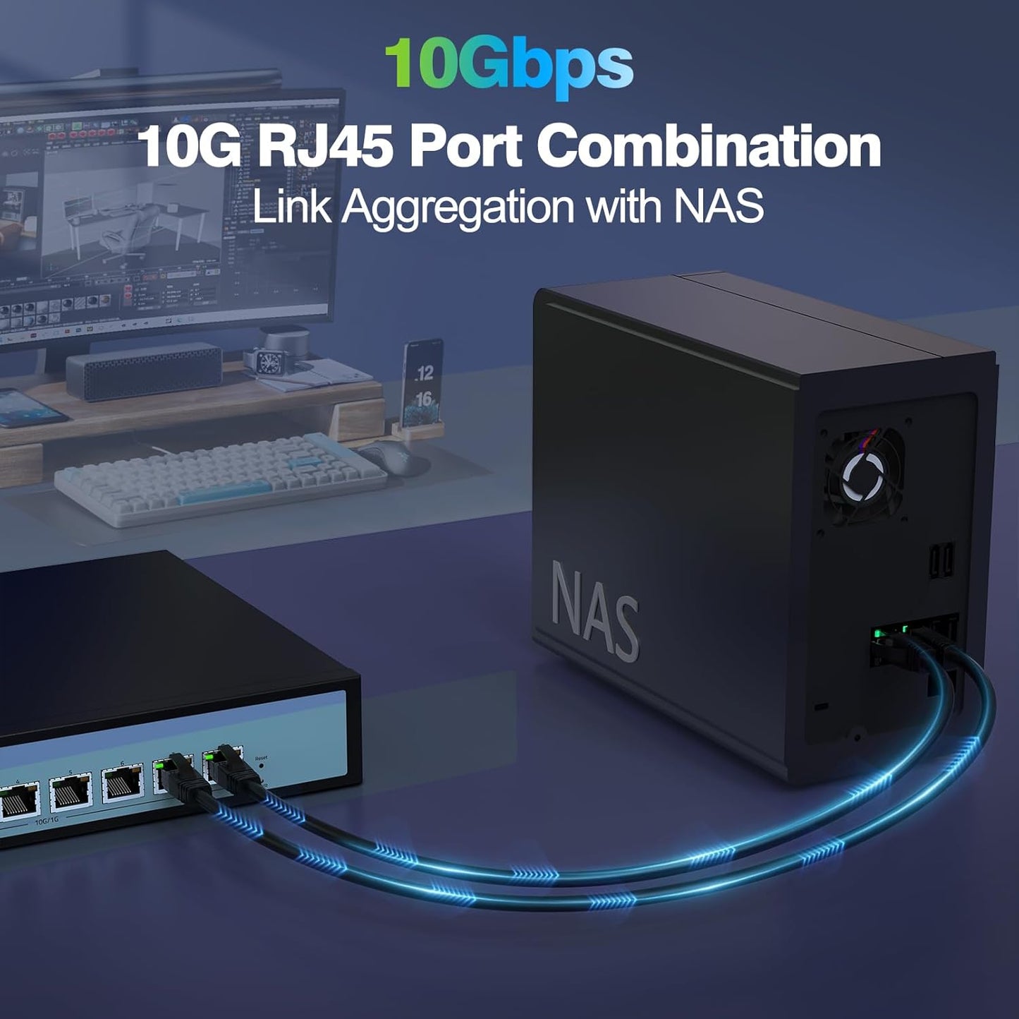 SODOLA 8 Port 10Gb Easy Web Managed Switch, 8 x 10G RJ-45 Ports, 160Gbps Bandwidth, Support LACP, VLAN, QoS, 10G/5G/2.5G/1000M/100M Auto-Negotiation, Multi-Gigabit Managed Ethernet Switch