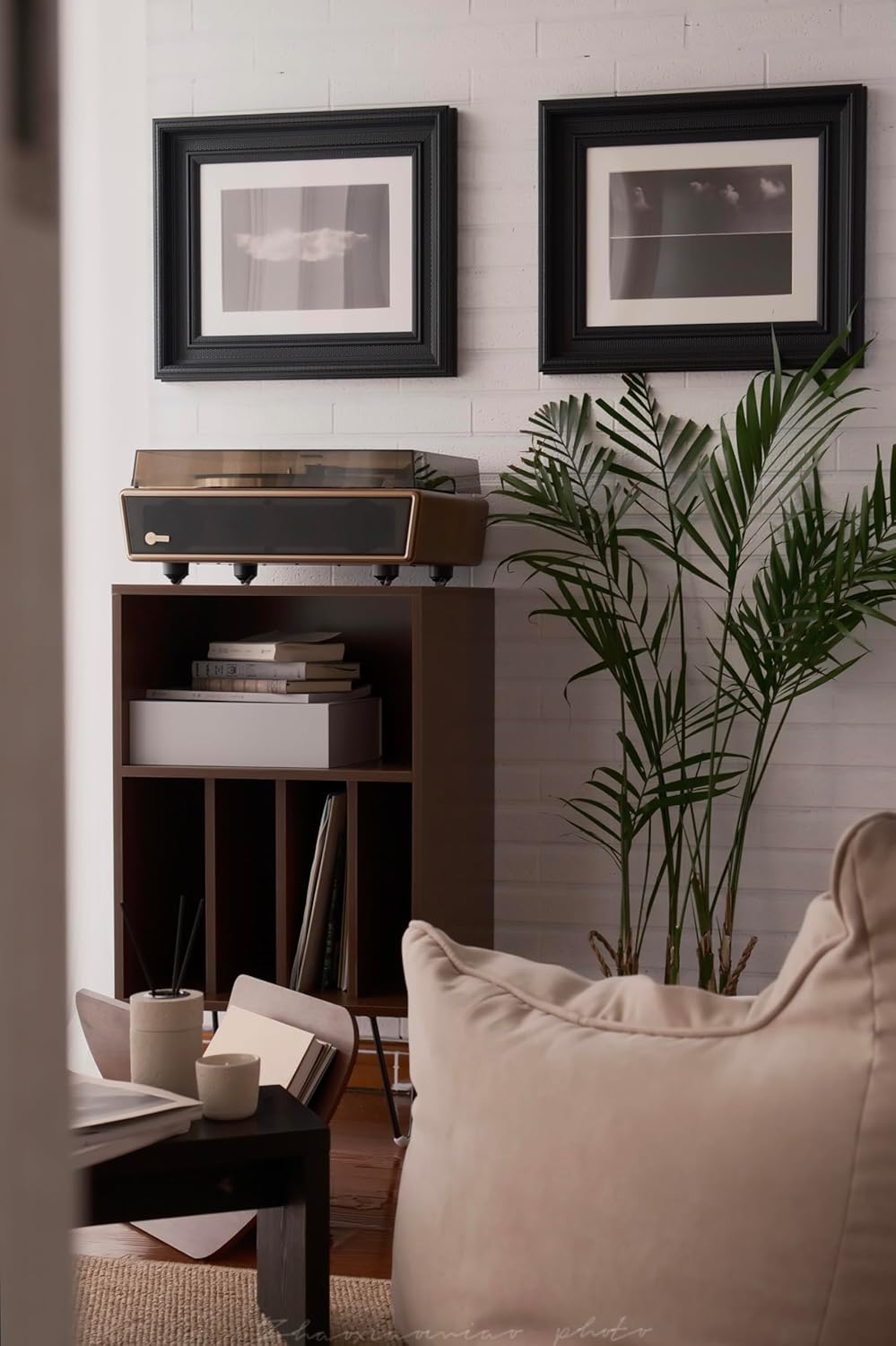 Arkrocket Huygens High Fidelity Bluetooth Record Player with Built-in Speakers Belt Drive Vinyl Turntable with Moving Magnet Cartridge, Bluetooth Input Output and Aux-in (Huygens Walnut + Audio Rack)