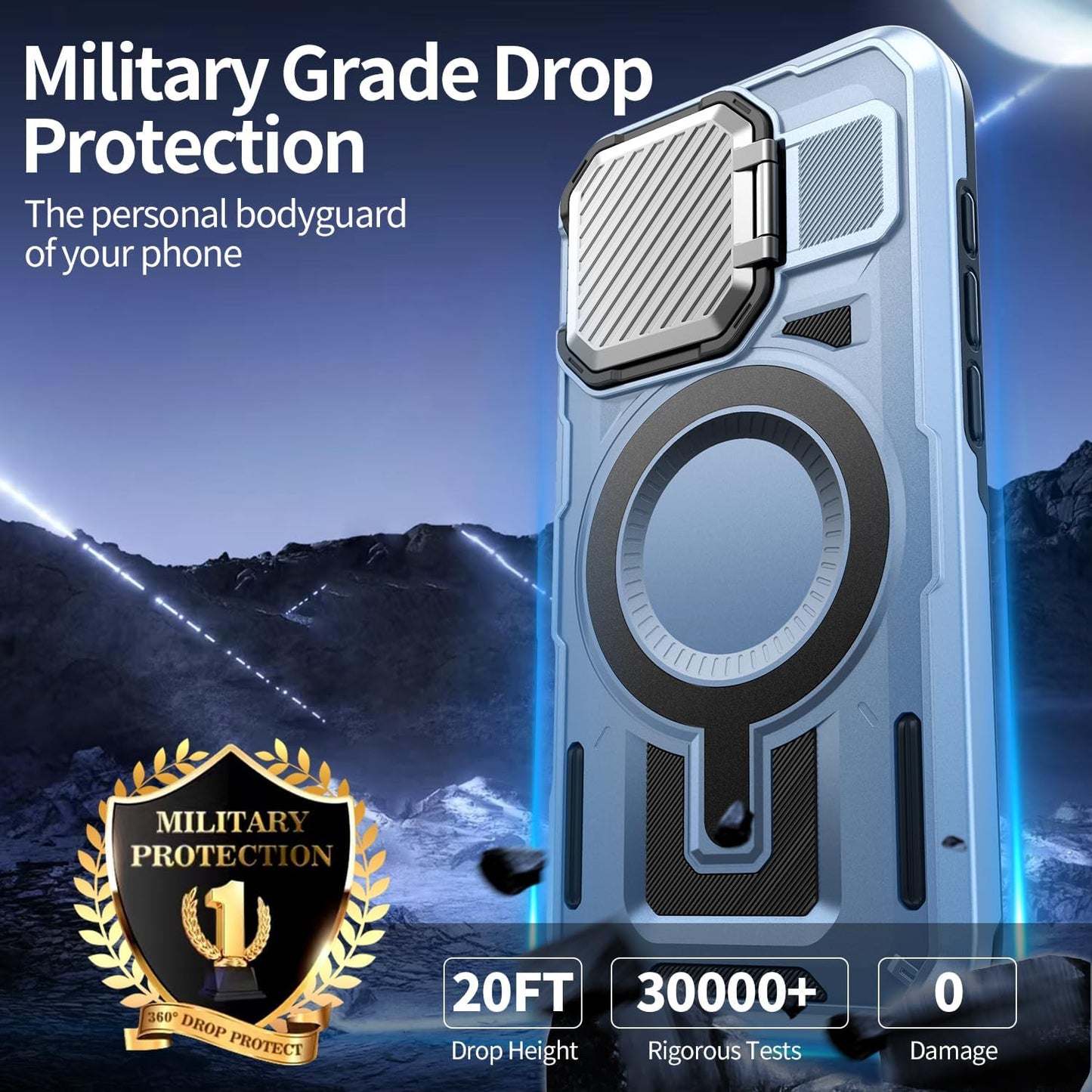 Camera Stand Case for iPhone 16 Pro, [Compatible with MagSafe] [Lens Cover] 2024 Version Military Grade Protective Soft Case for iPhone 16 Pro 6.3 inch Men Women, Blue