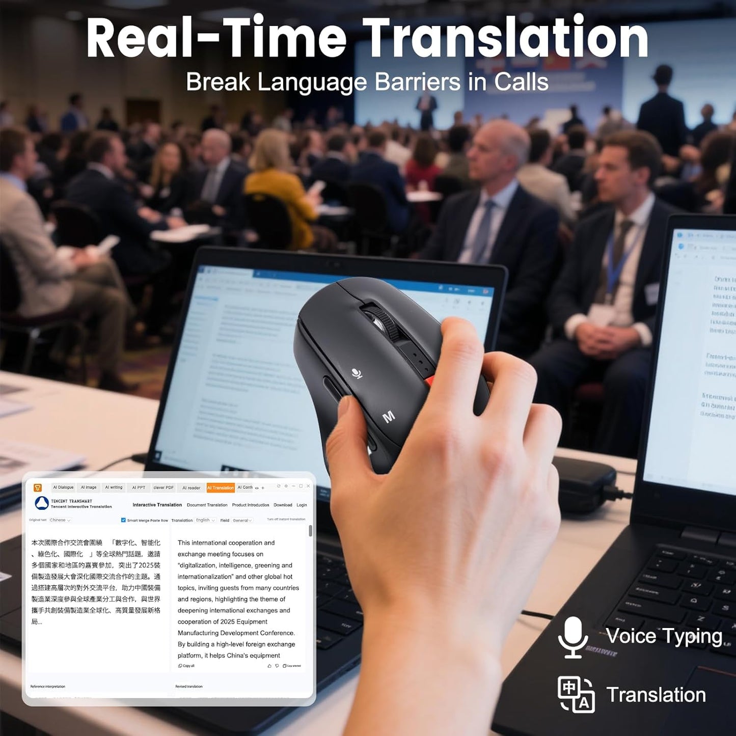 AI Wireless Mouse for PC Laptop Bluetooth Mouse with AI Assistants & Voice Typing 5-Speed DPI Adjustable Ergonomic Design for Office Remote Work High-Performance Device for Professionals Students