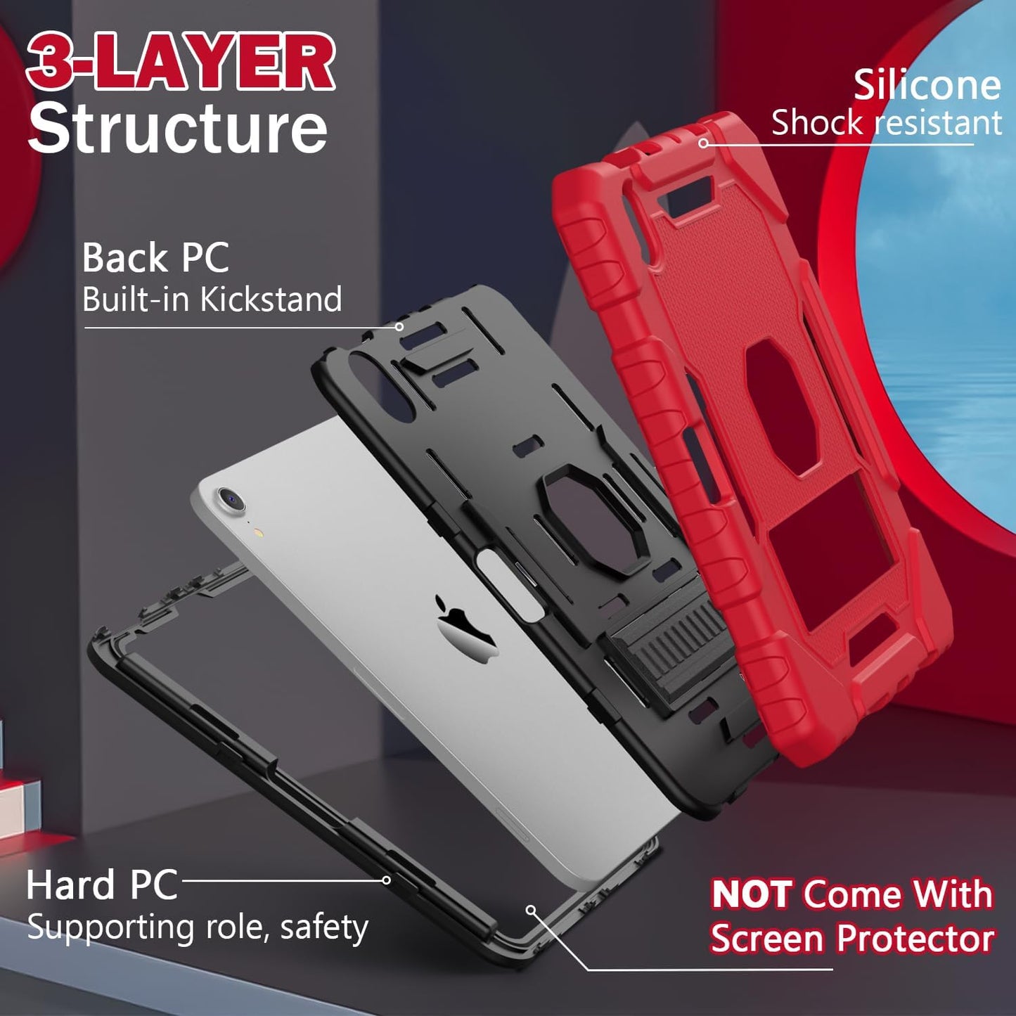 Grifobes Case for iPad Mini 7 (A17 Pro) 2024 / Mini 6 2021 8.3 inch, Heavy Duty Shockproof Rugged Cover with Pencil Holder Stand, for I Pad Mini 7th/6th Gen 8.3" Case for Kids Boys (Red+Black)