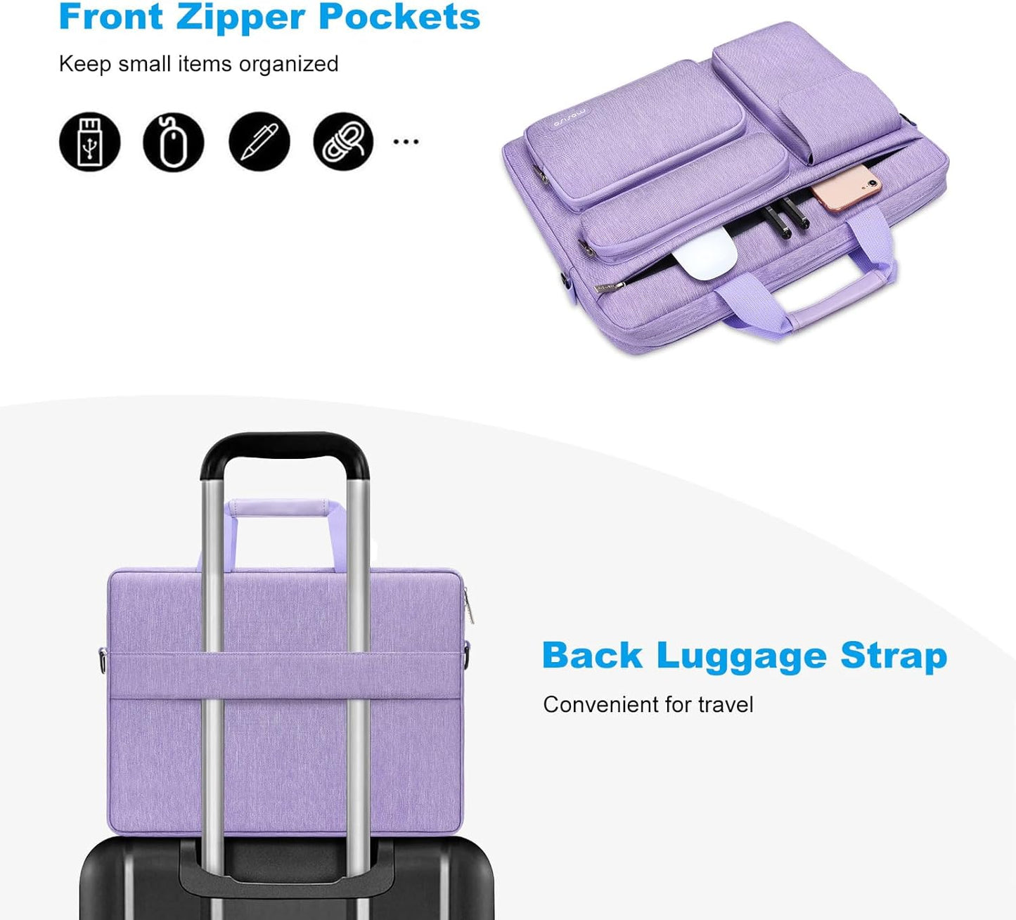 MOSISO Laptop Shoulder Bag, Computer Bag with 2 Raised&1 Flapover&1 Horizontal Pocket&Handle&Belt