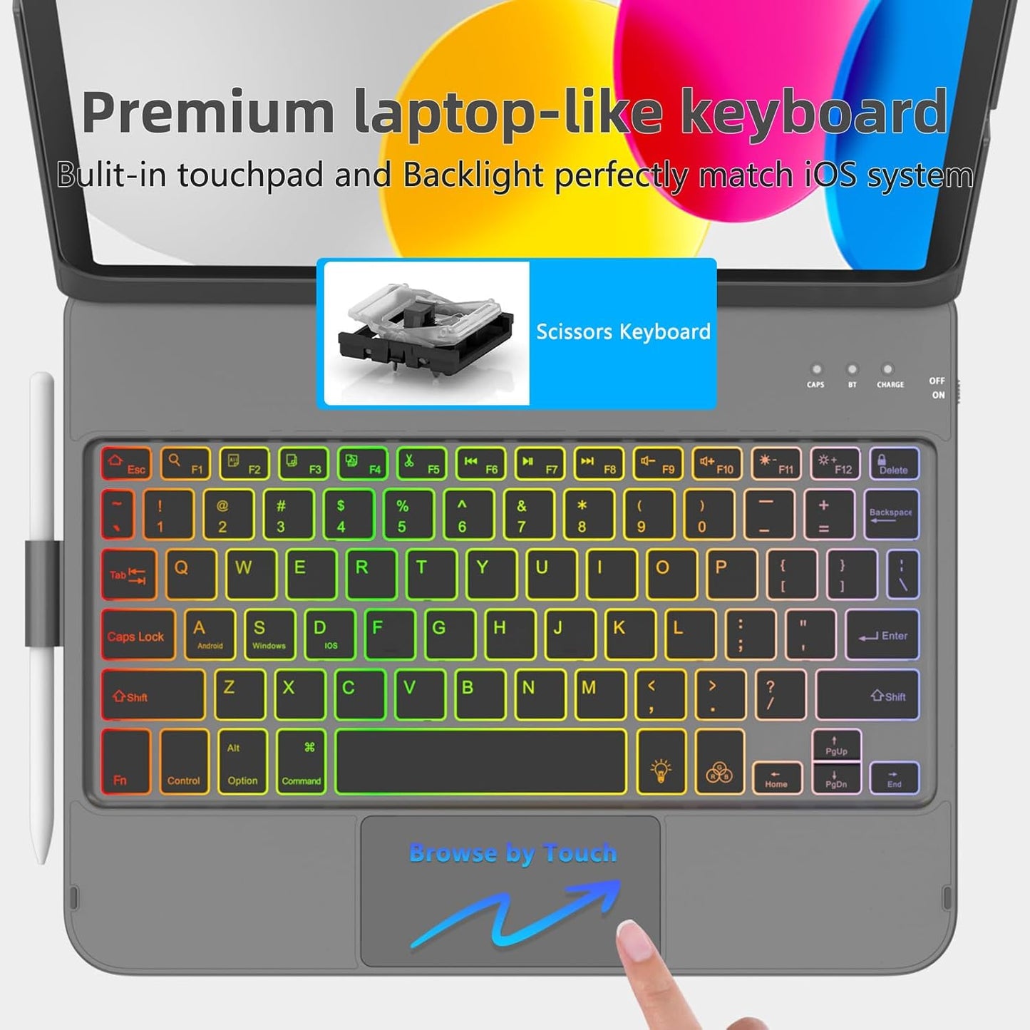 for iPad A16 11th Generation/10th Generation Case with Keyboard,Touch Keyboard for iPad 11" /10th Gen 10.9 inch 2022-10 Color Backlight, 360° Rotatable Protective Cover (Titanium Gold Grey)