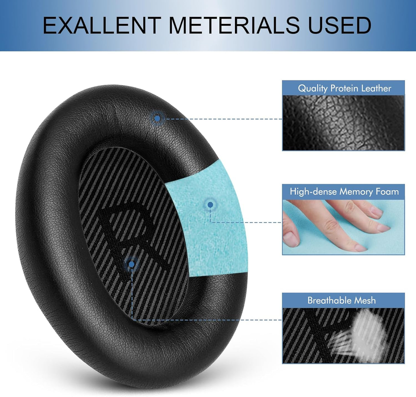 GEVO Ear Pads Cushions Replacement for Bose QC35 ii QC35, Earpads for Bose QuietComfort 35ii 35 Headphones with Protein Leather Noise Isolation Memory Foam (Black)