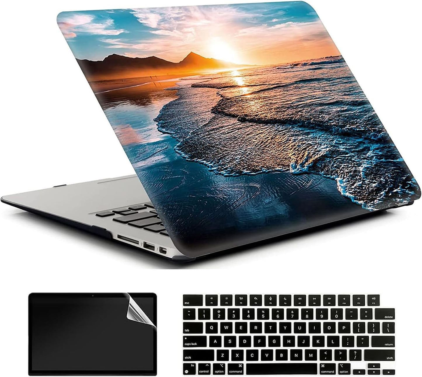 Beach Sunset Hard Case Compatible with MacBook Air 13 Inch Case 2017 2016 2015 2014 2013 2012 2011 2010 Release A1466/A1369,AMCJJ Plastic Hard Shell Cover & Keyboard Cover &Screen Protector