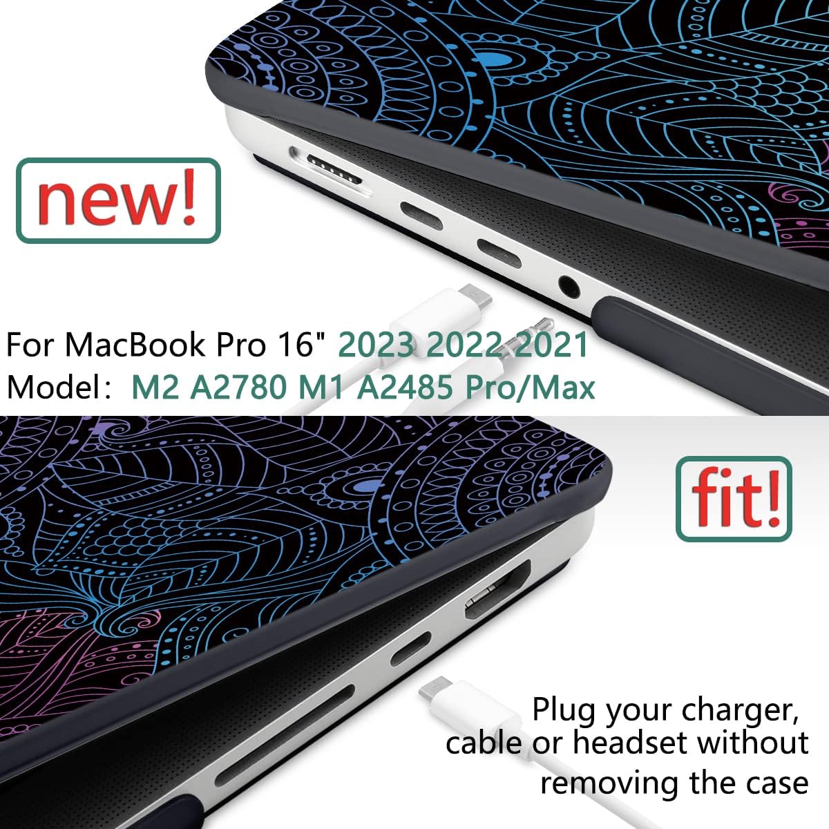 DONGKE for M4 MacBook Pro 16 Inch Case 2024 2023 2021 A3403 A3186 M3 A2991 M2 A2780 M1 A2485 Pro/Max Chip, Plastic Hard Shell Case & Keyboard Cover for Mac Pro 16 with Touch ID, Colorful Mandala