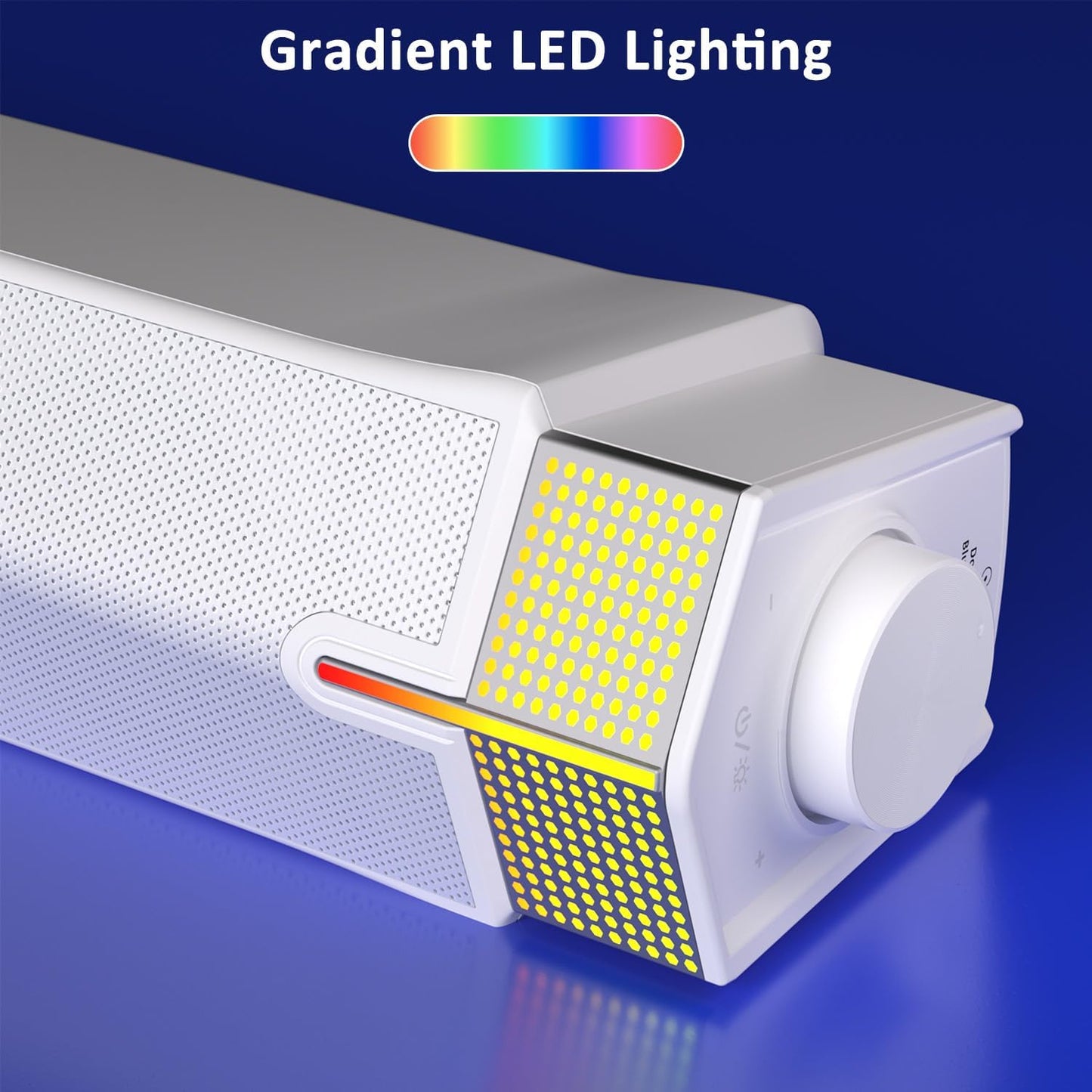 Jeecoo M20 Bluetooth Computer Speakers for PC Desktop Monitor, Gaming PC Sound Bar - Wired USB-Powered, Superb Stereo Sound, with LED Lighting (White)