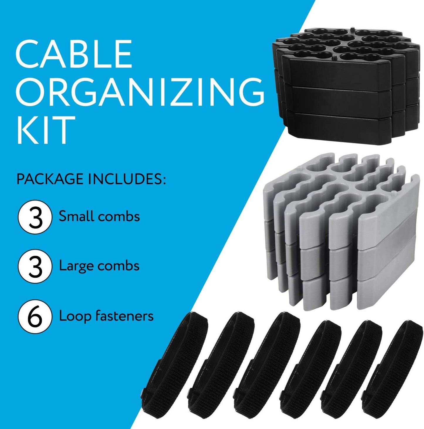 IMPRESA Cable Comb Organizer Kit - Includes 6 Straps & 6 Inserts - Cable Management Tool for Cat6a & Ethernet Wires - Neat Wire Organizer for Home or Network Setup