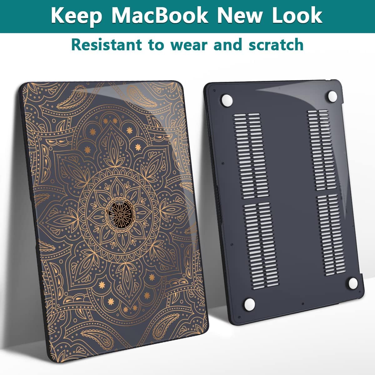 Teryeefi Compatible with MacBook Air 13 inch Case M1 Chip A2337 A2179 A1932 Retina Display Touch ID (A2018 2019 2020 Release), Plastic Hard Shell & Keyboard Cover & Screen Protector,Gold Mandala