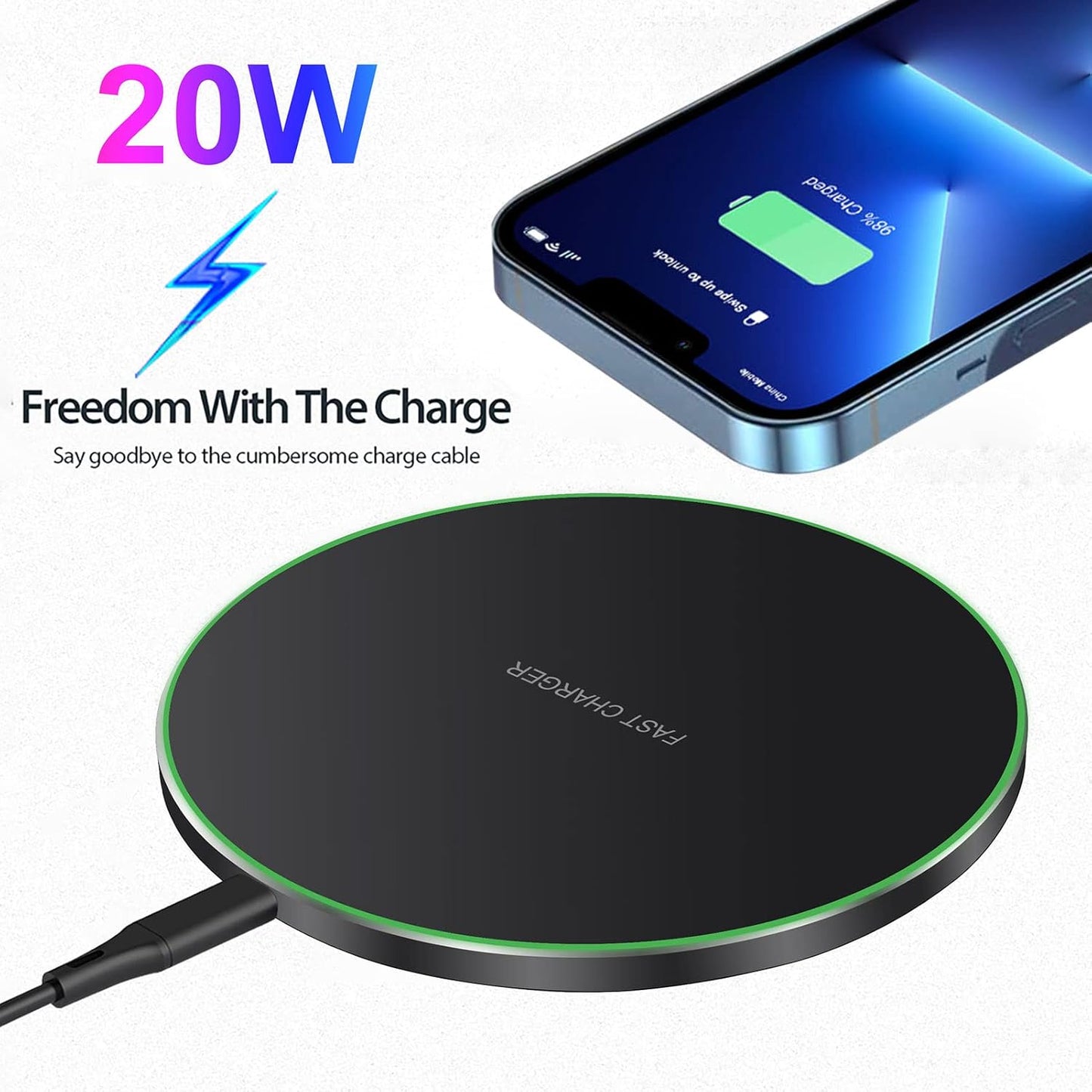 Fast Wireless Charger,20W Max Wireless Charging Pad Compatible with iPhone 16/16 Pro/15/14/13/12/SE/11/XS Max/XR,AirPods;FDGAO Wireless Charge Mat for Samsung Galaxy S25/S24/Note,Pixel/LG G8