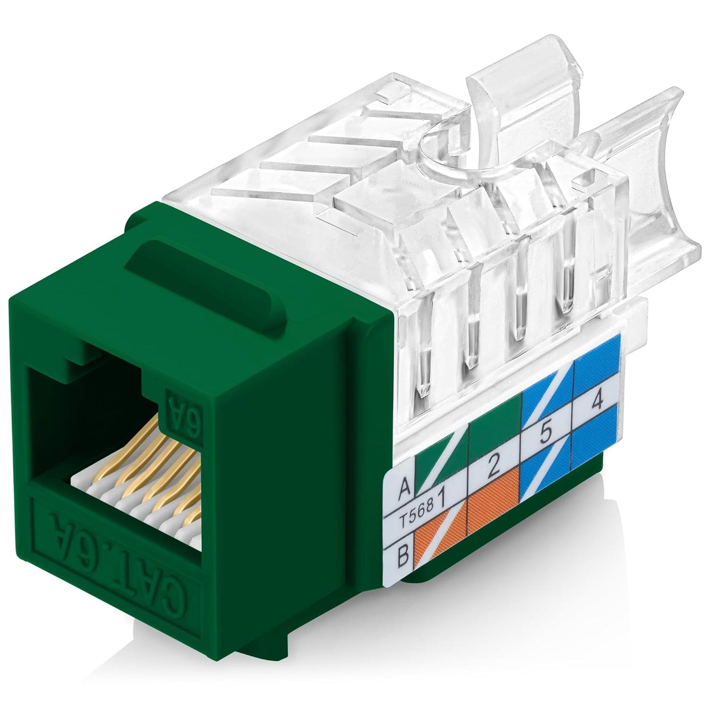 Everest 45° Angled RJ45 Cat6A Keystone Jacks 50-Pack in Green - Slim Profile Female RJ45 Connectors - Cat 6A Keystone Jack - Compatible with 45° Angled Speed Termination Tool - 45Term (B0BL3GS7ZY)