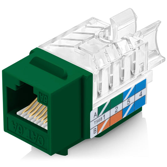 Everest 45° Angled RJ45 Cat6A Keystone Jacks 50-Pack in Green - Slim Profile Female RJ45 Connectors - Cat 6A Keystone Jack - Compatible with 45° Angled Speed Termination Tool - 45Term (B0BL3GS7ZY)