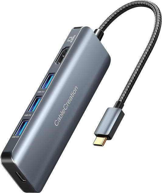 CableCreation 8K HDMI USB C Hub for MacBook Pro, 5-in-1 USB C Multiport Adapter with 100W PD, 3 USB 3.0 Ports, 8K 30Hz/4K 120Hz HDMI, Compatible with Steam Deck, Surface Pro, XPS and More - Space Grey