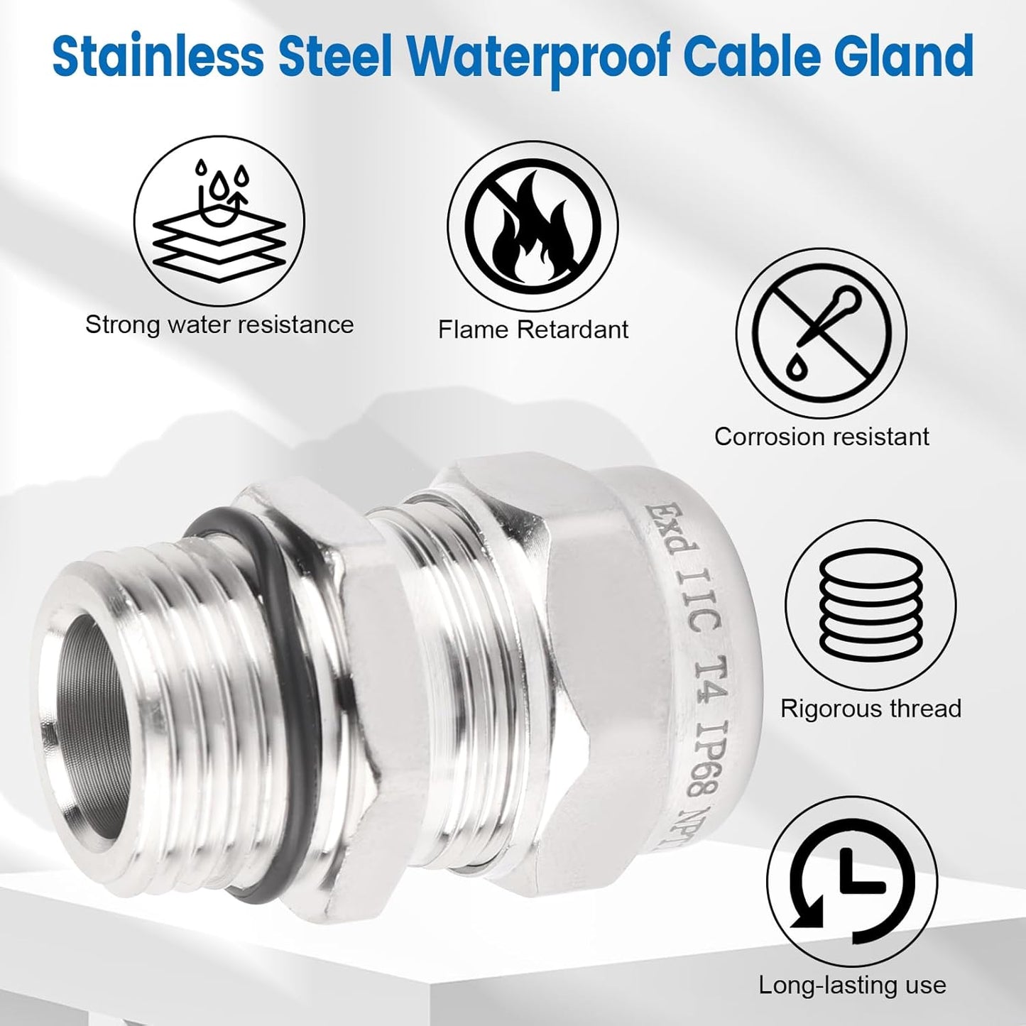 2 Pcs 1/2" NPT Stainless Steel Waterproof Cable Gland, IP68 Waterproof Adjustable Cable Glands, Strain Relief Cord Grip Connectors with Gaskets and Locknut for 6-12mm Cable Diameter