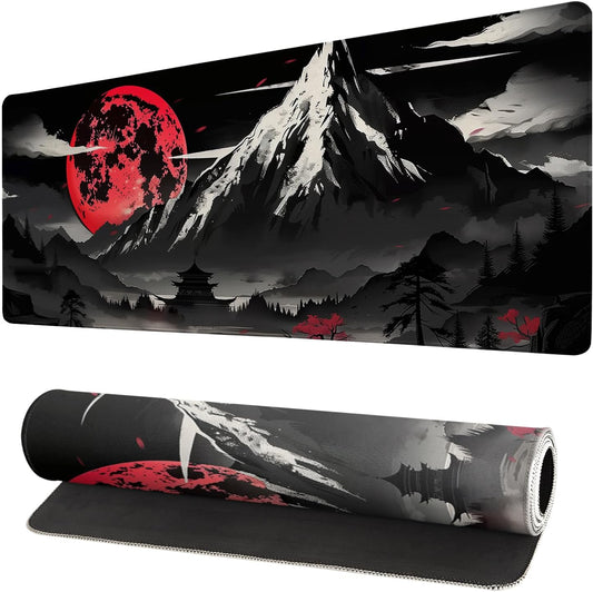 Extended Gaming Mouse Pad, Large Desk Mat XL Anime Mouse Pad Waterproof with Stitched Edges, Non-Slip Desktop Pad for Home and Office, Level Up Your 31.5x11.8 Inch (Snow Mountain)