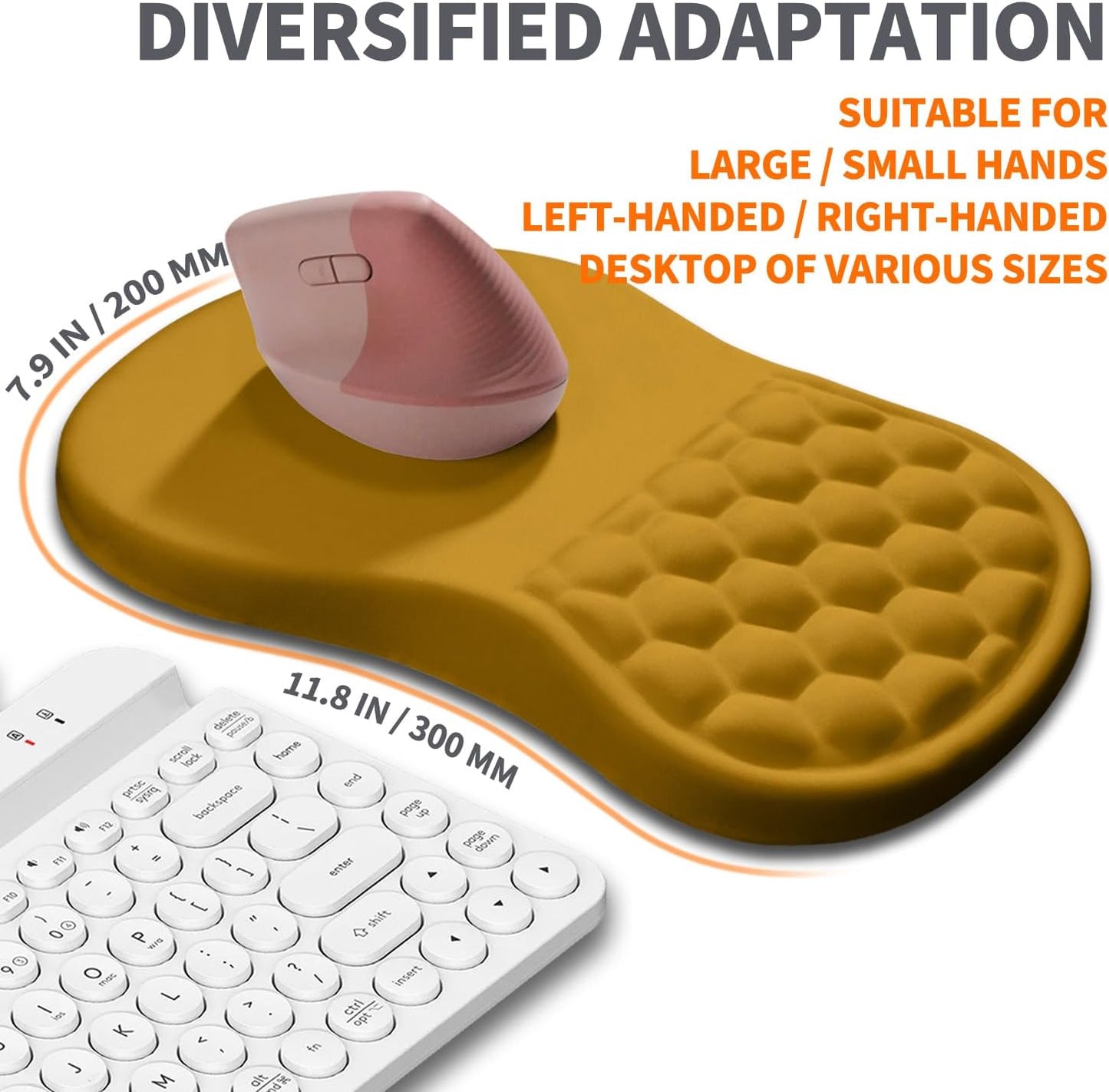 Ergonomic Joint Wrist Support Mouse Pad with Memory Foam Cushion Massage Bump, Carpal Tunnel Pain Relief Mousepad Slope Design for Wrist Rest, 11.8x7.9 in, Goldenrod