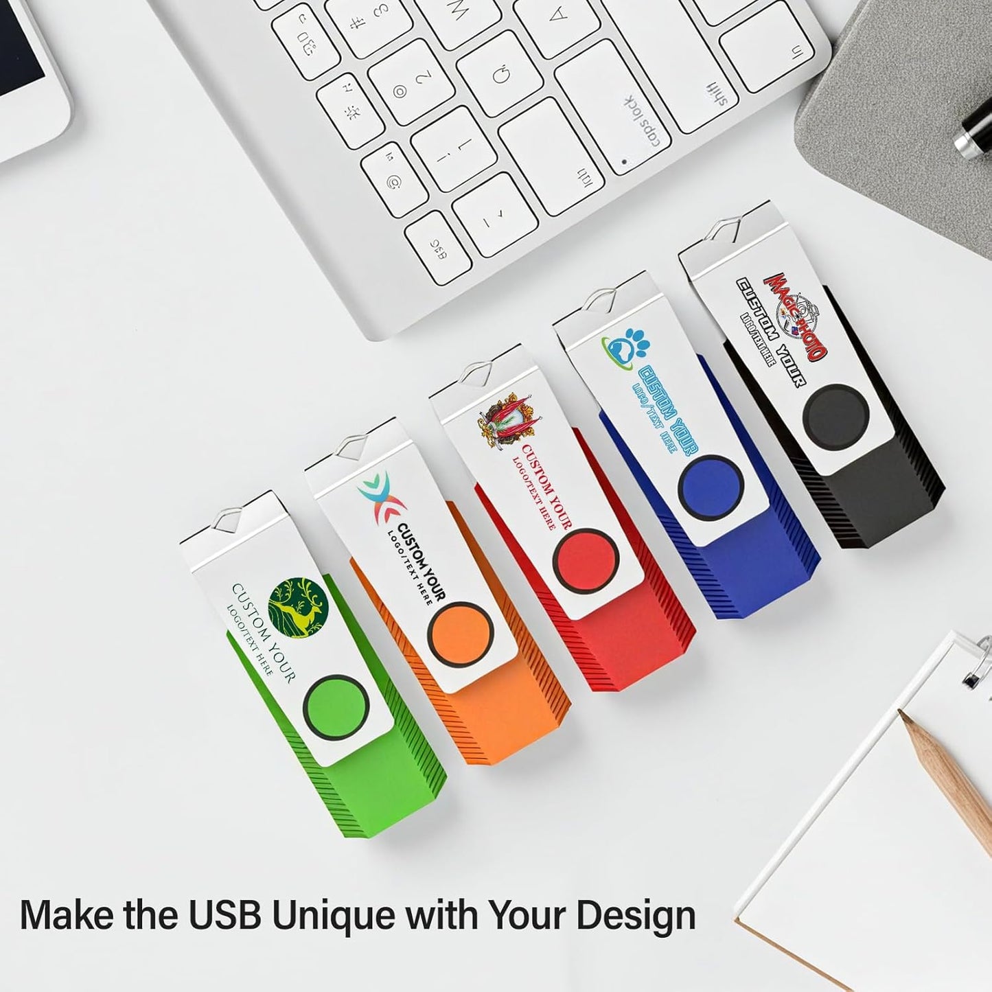 Customizable Flash Drives 128MB, Wooolken Personalized USB 2.0 Drive 10/20/50/100 Pack, Custom Thumb Drive Engraved Logo USB Drive (Mixcolors)