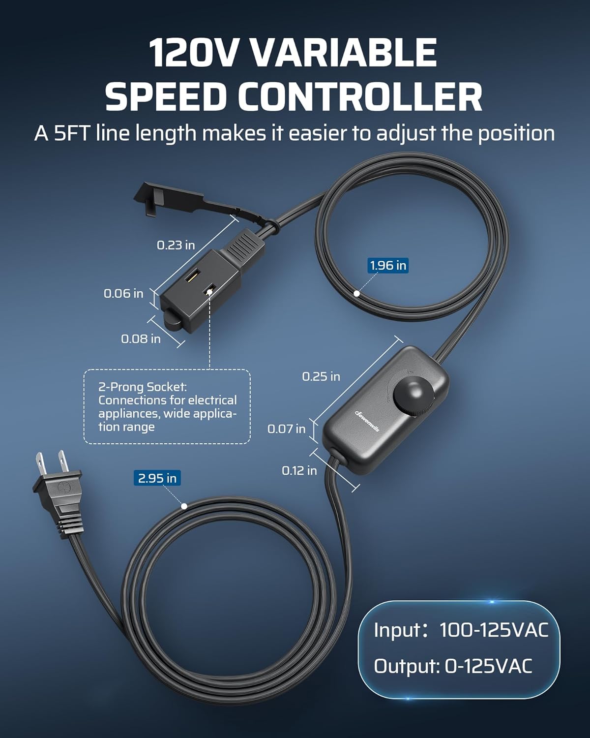 DEWENWILS Variable Speed Controller, 100-125V AC, 3 Sockets, DIY Cooling Ventilation Exhaust Projects for Radon, Duct, Hydroponic Fan, Mini Blower
