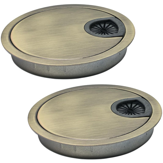 2 Pcs Desk Grommet 3-1/8" / 80 mm, Desk Cord Hole Cover, Cable Grommet Metal Zinc Alloy Materilal, Desk Hole Grommet for Home & Office Pc, Detachable Cable Cord Organizer-Bronze