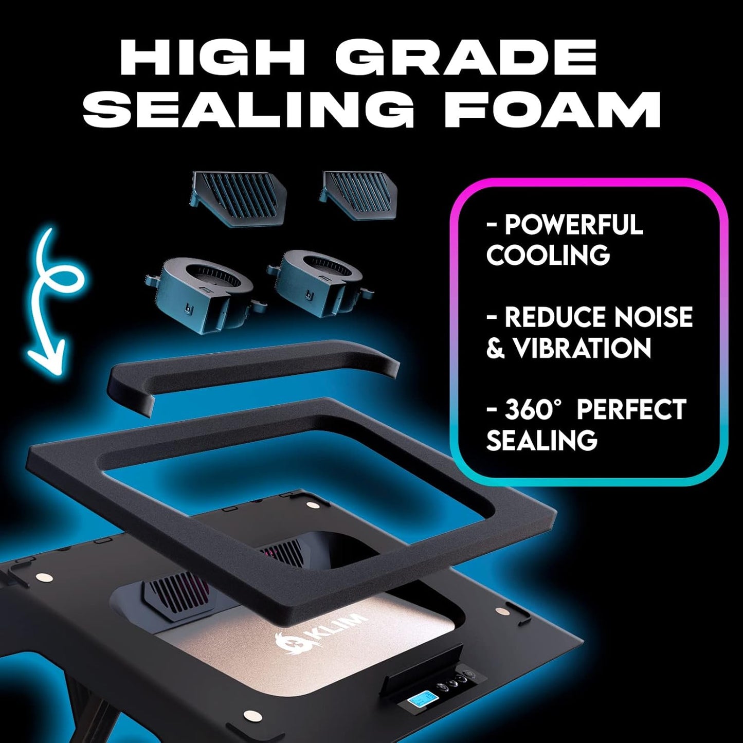 KLIM Everest Laptop Cooling Pad | New | Powerful Turbo-Fan 4300 RPM Laptop Cooler | Sealed Foam for Maximum Performance | Avoid Overheating and Protect Your Gaming Laptop | 14-17.3 in