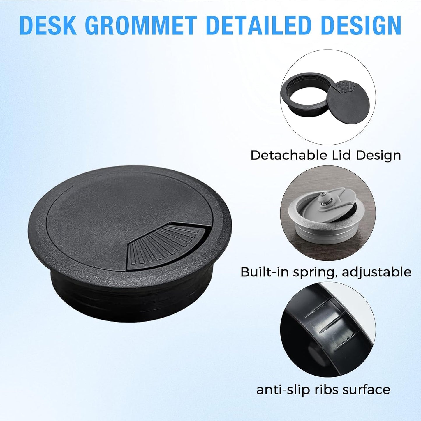 Desk Grommet 2-3/8" (60 mm), Desk Cord Hole Cover, Cable Grommet ABS Plastic, Desk Hole Grommet for Office and Home Table Cable, Detachable Adjustable Cable Cord Organizer (Light Grey 4 Pcs)