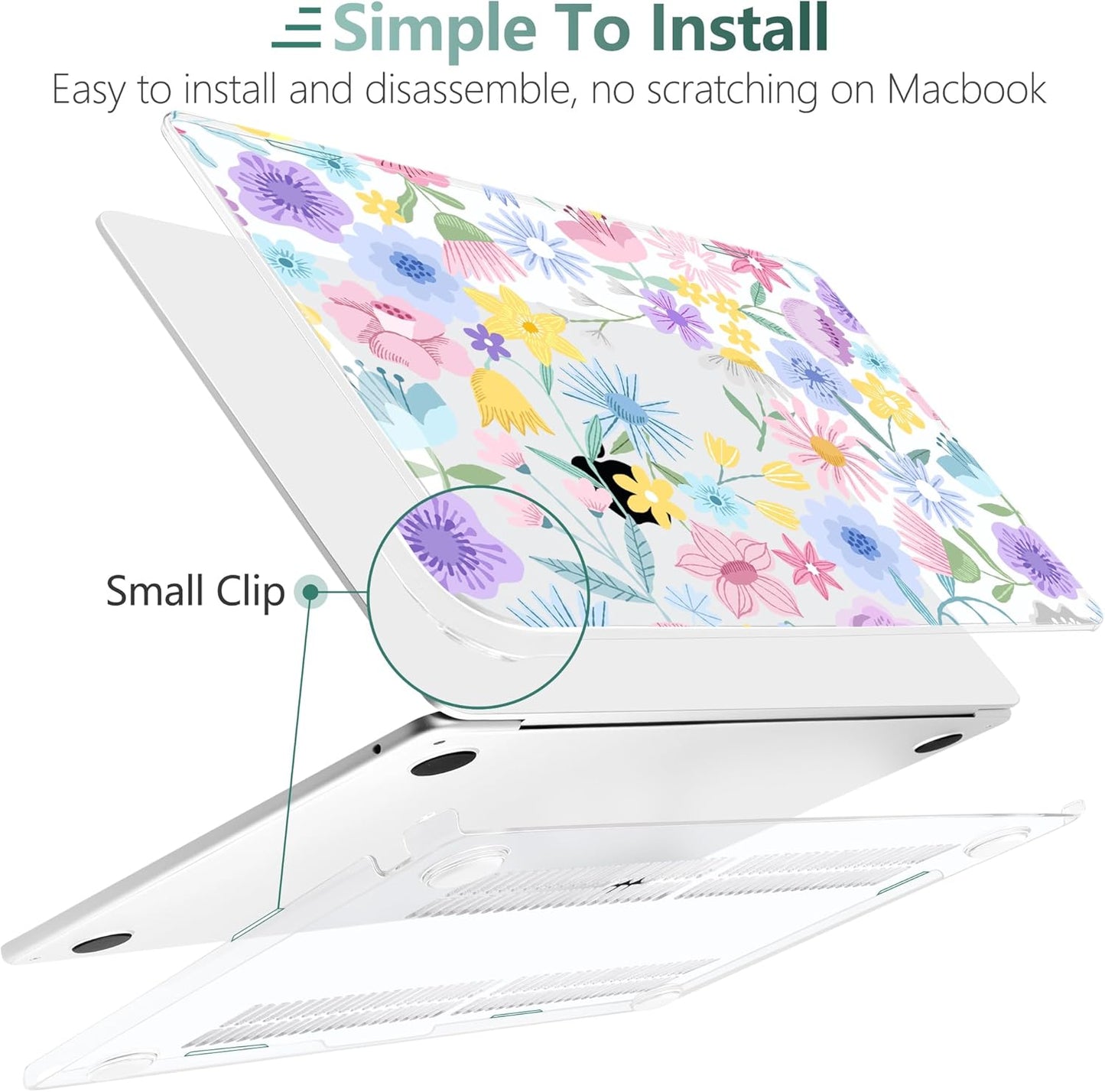 TWOLSKOO Compatible with M4 MacBook Air 13.6 inch Case 2025-2022 Release M4 A3240 M3 A3113 M2 A2681, Plastic Hard Shell & Keyboard Cover & Type C Adapter & Screen Protector, Spring Blooms