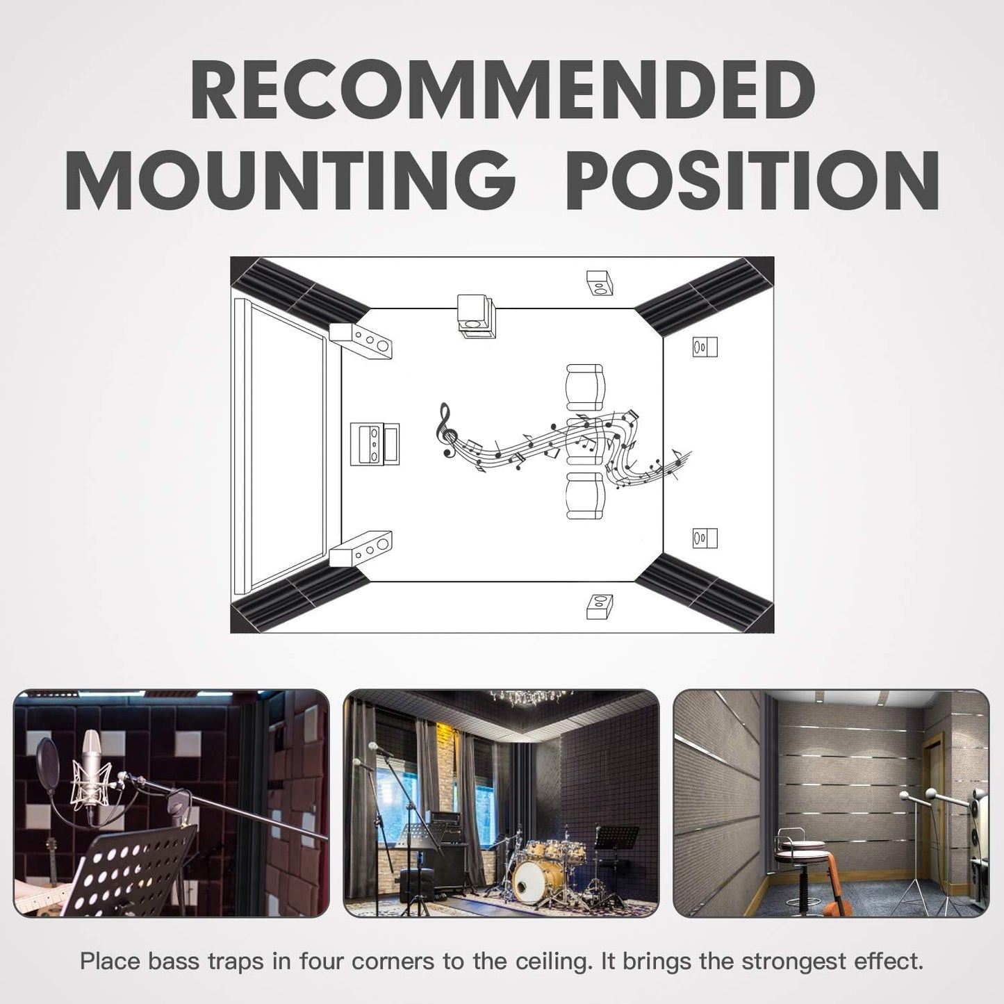 8 Pack - Bass Traps Acoustic Foam Corner, 8''x8''x12'' Black Bass Traps Corner Studio Foam, High Density and Fire-Proof Bass Traps Acoustic Panels Recording Studio Acoustical Treatments