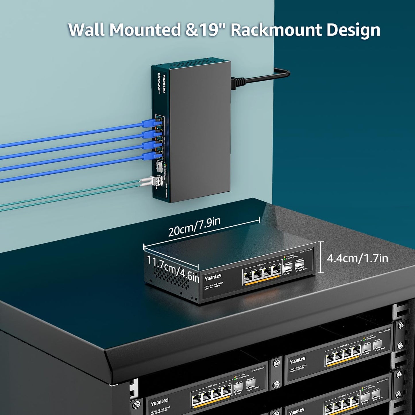 YuanLey 6 Port 2.5G PoE Switch Unmanaged, 4 x 2.5G Base-T PoE Ports, 2 x 10G SFP, IEEE802.3af/at, 78W, Compatible with 100/1000/2500Mbps, Metal Fanless, Desktop/Wall Mount 2.5Gbe Network Switch