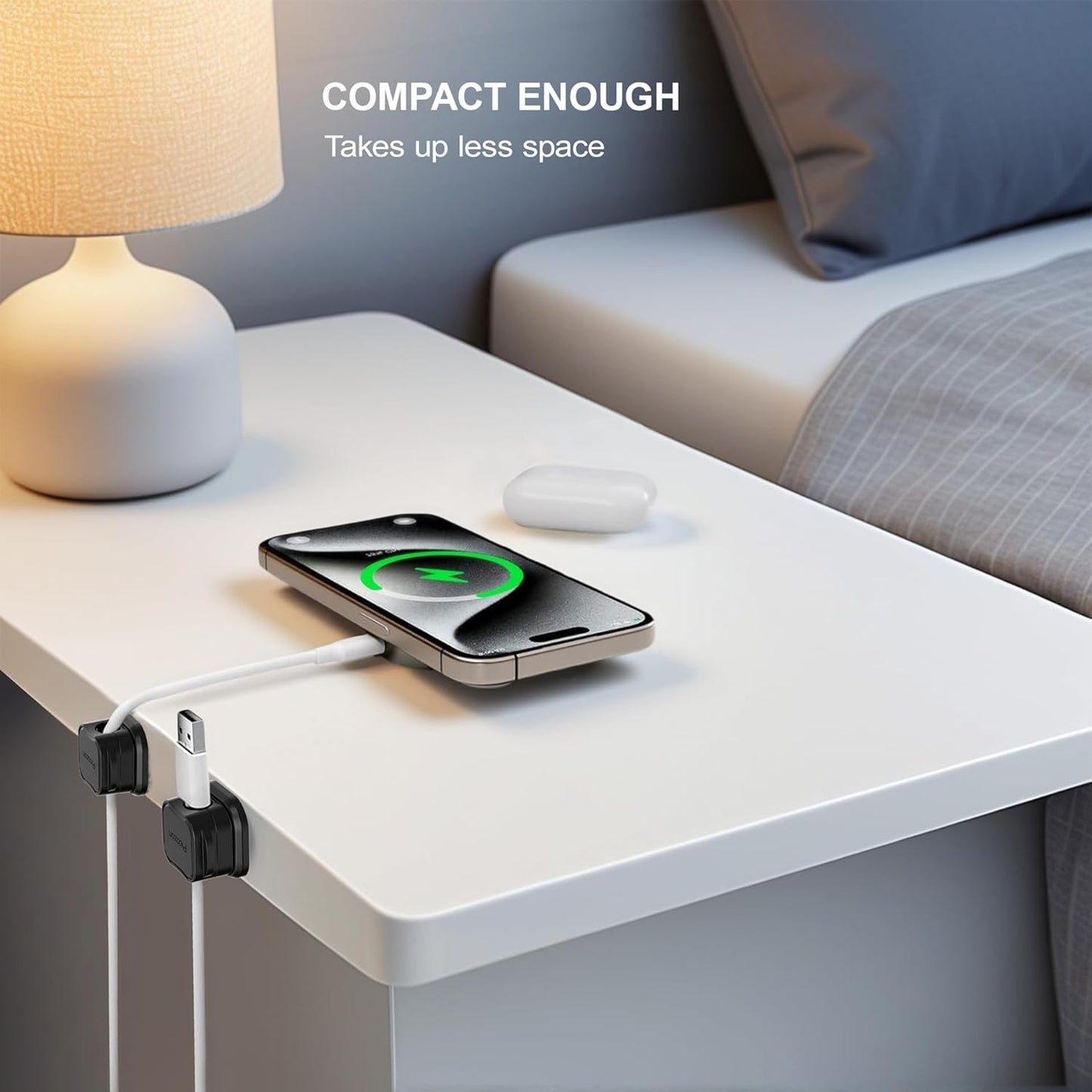 6 Pack Magnetic Cable Clip Organizer Cord Holder, Picozon Adhesive Cable Management, Wire Phone USB Charger Cable Holder Keeper Organizer for Car, Office Home Desktop, Wall, Night Table - Black