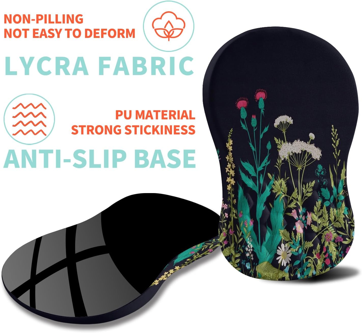 Ergonomic Mouse Pad Wrist Support with Memory Foam Massage Bulge, Carpal Tunnel Pain Relief Mousepad Wrist Rest for Mouse(12x8 inch, Midnight Floral)