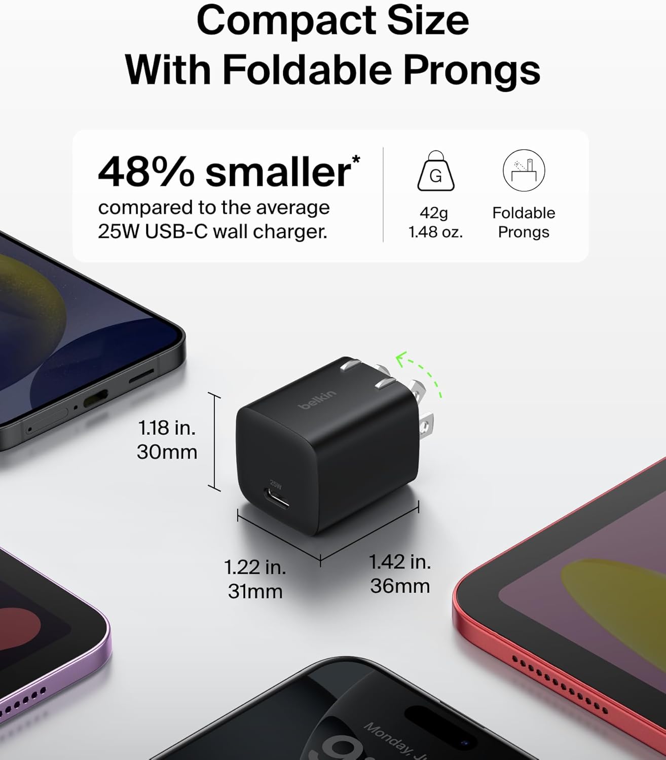 Belkin USB C Charger Block 25W (2 Pack) – PD3.0 PPS Super Fast Charging - Samsung Galaxy S25, S24, Apple iPhone 16, iPhone 15/14/13 Plus, Pro, Pro Max, Google Pixel 9, Nintendo Switch, etc - Black