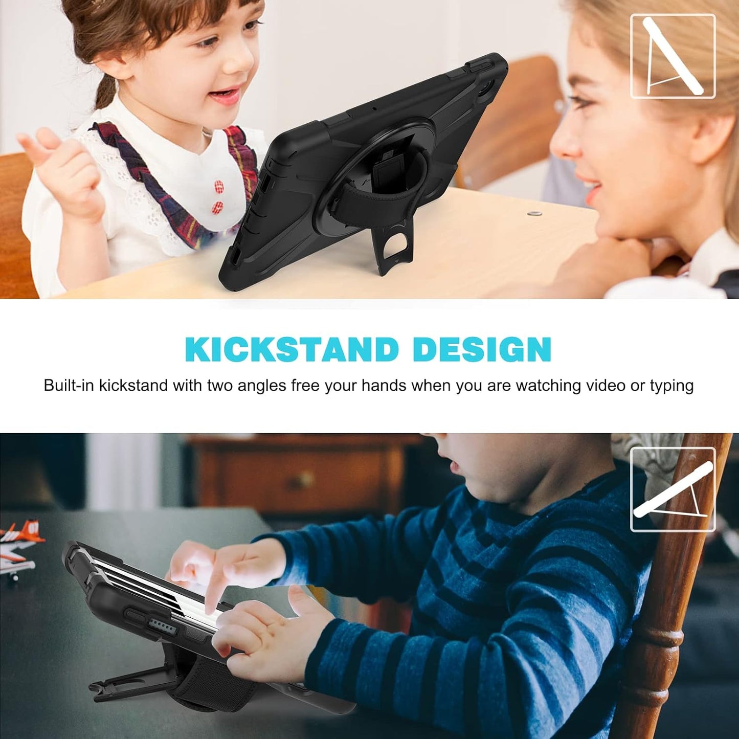 Junfire Shockproof Case for Lenovo Tab M10 Plus 3rd Gen 10.6" 2022, Heavy Duty Rugged Case with Hand Strap/360°Rotating Kickstand/Shoulder Belt for TB-125F/TB-128F, Black