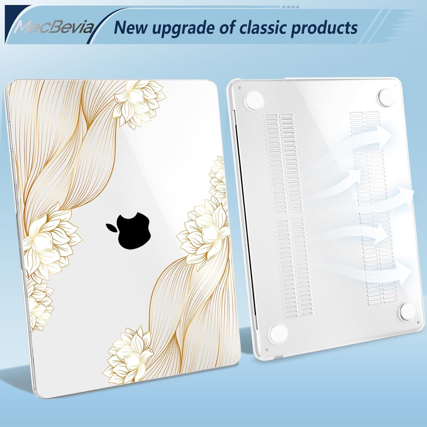 Compatible with MacBook Air 15 inch Case, M4 A3241/M3 A3114/M2 A2941 (Released 2025 to 2023), Hard Shell, Keyboard Cover, Screen Protector, Webcam Cover & Type-C Adapter, Gold Lace Flower