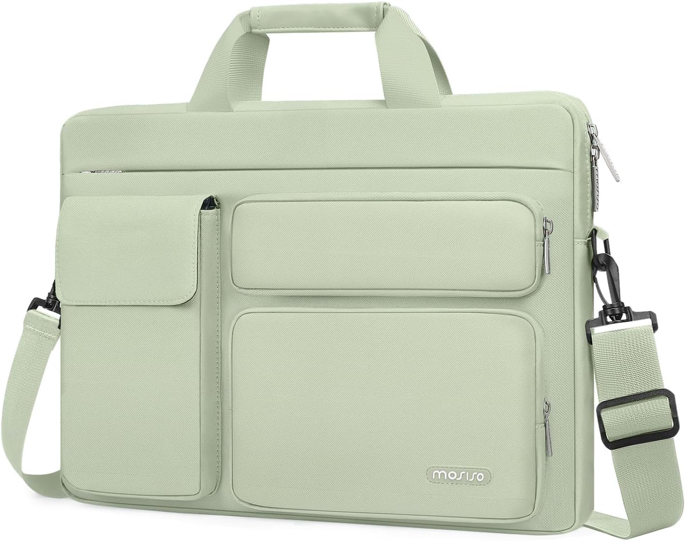 MOSISO Laptop Shoulder Bag, Computer Bag with 2 Raised&1 Flapover&1 Horizontal Pocket&Handle&Belt