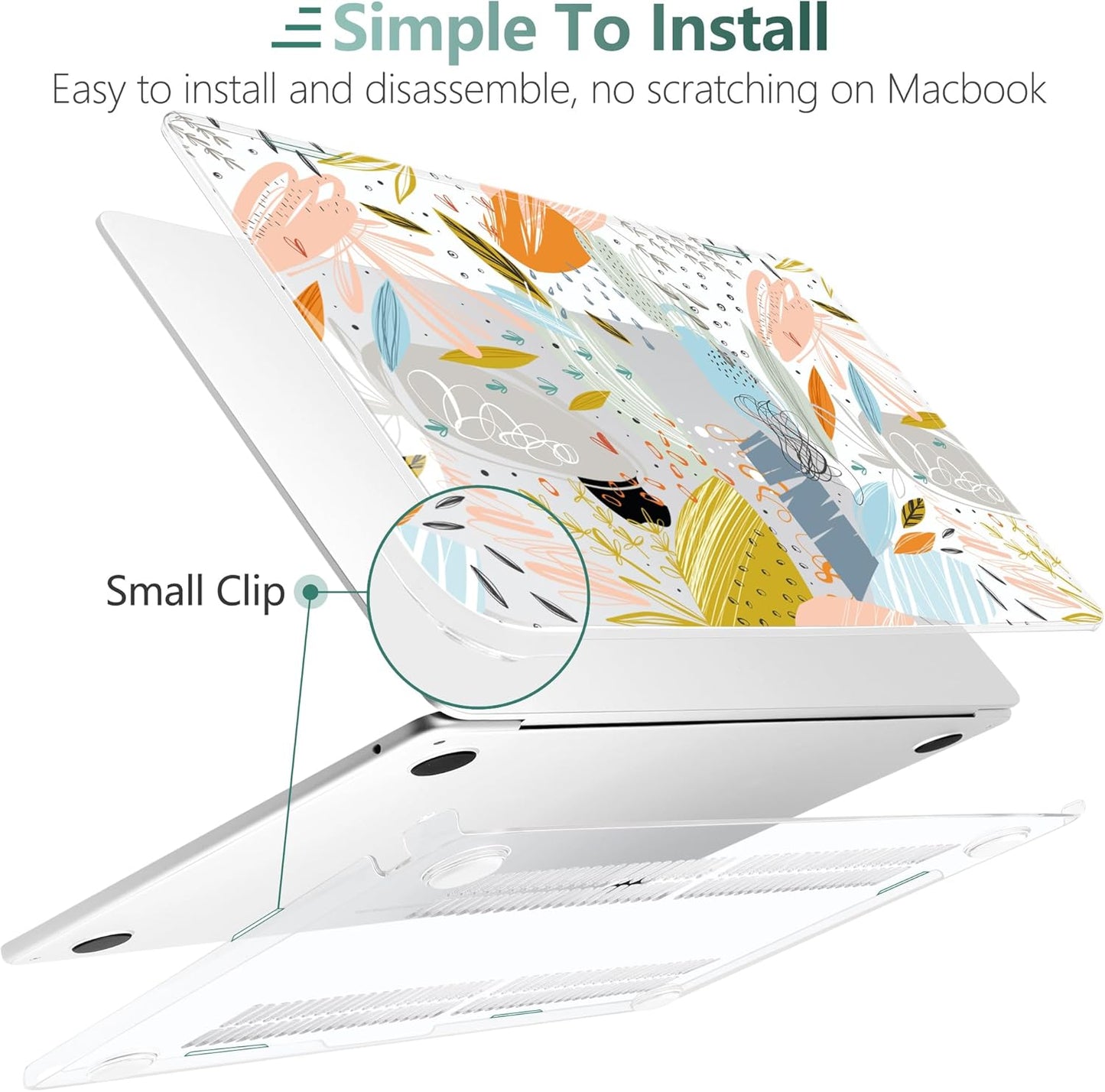 TWOLSKOO for M4 MacBook Air 13.6 inch Case 2025-2022 Release M4 A3240 M3 A3113 M2 A2681, Plastic Hard Shell & Screen Protector & Keyboard Cover & Trackpad Film, Doodle Floral