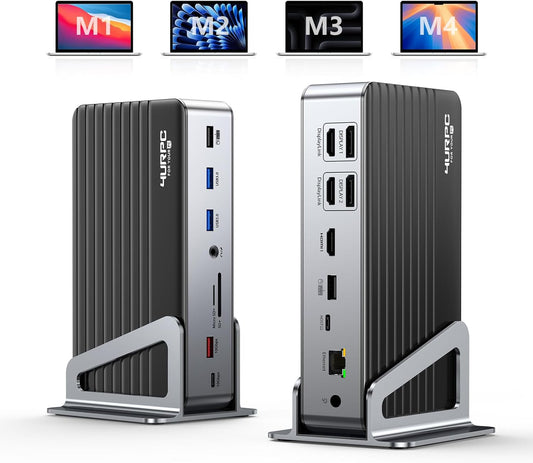 DisplayLink Docking Station Triple 4K@60Hz Monitor with 120W Power Adapter, Laptop Dock for Thunderbolt 5/4/3, USB C M1/M2/M3/M4 MacBook/Windows(Single 8K)/Chrome(3 HDMI, 2 DP, 6 USB, Ethernet)