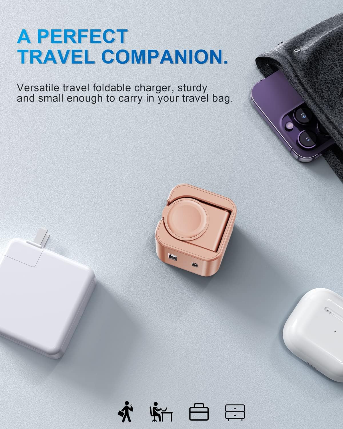 36W for Apple Charging Block with Built-in Watch Charger, Foldable PD Fast Charger Block for iPhone, Dual Ports Wall Charger Compatible with Apple Watch iPhone AirPods(Rose Gold)